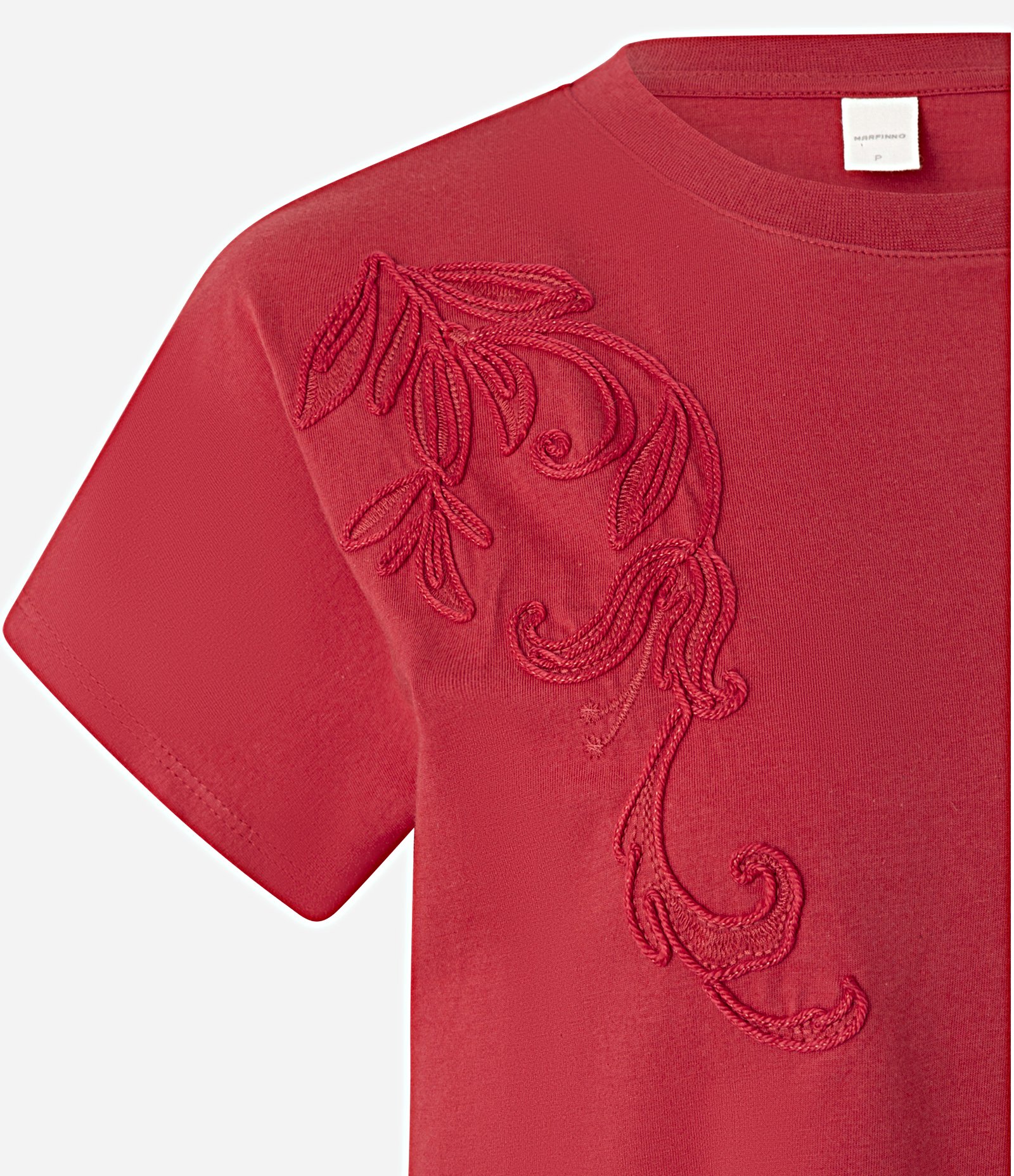 Blusa Slim em Viscose com Bordado Folhagem Vermelho 5