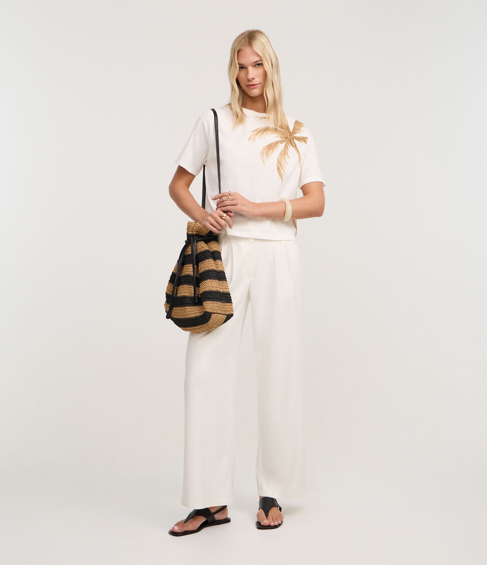 Blusa Boxy em Algodão com Estampa Coqueiro Branco 2