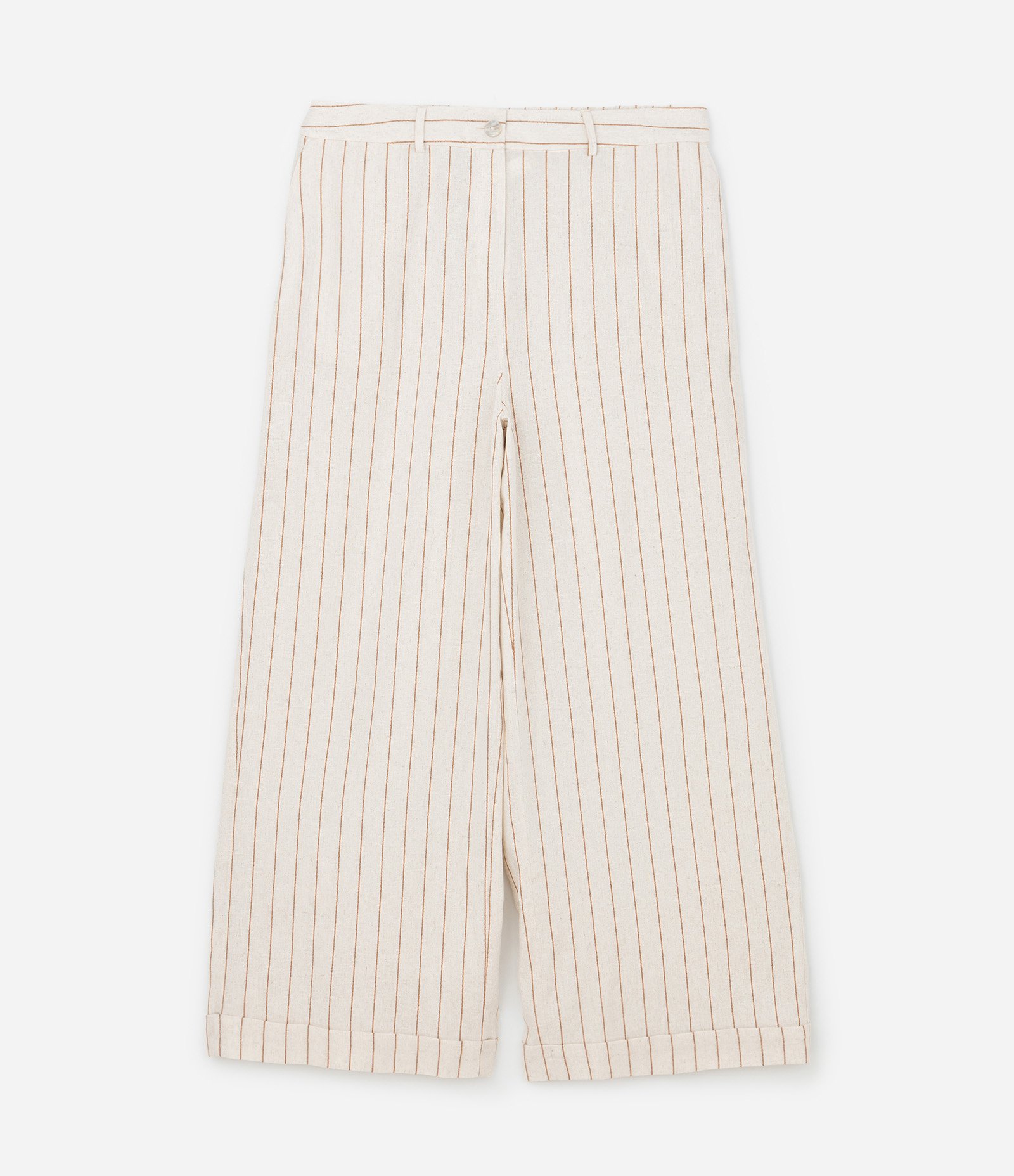 Calça Pantalona em Viscolinho Listrado Curve & Plus Size Off White 5