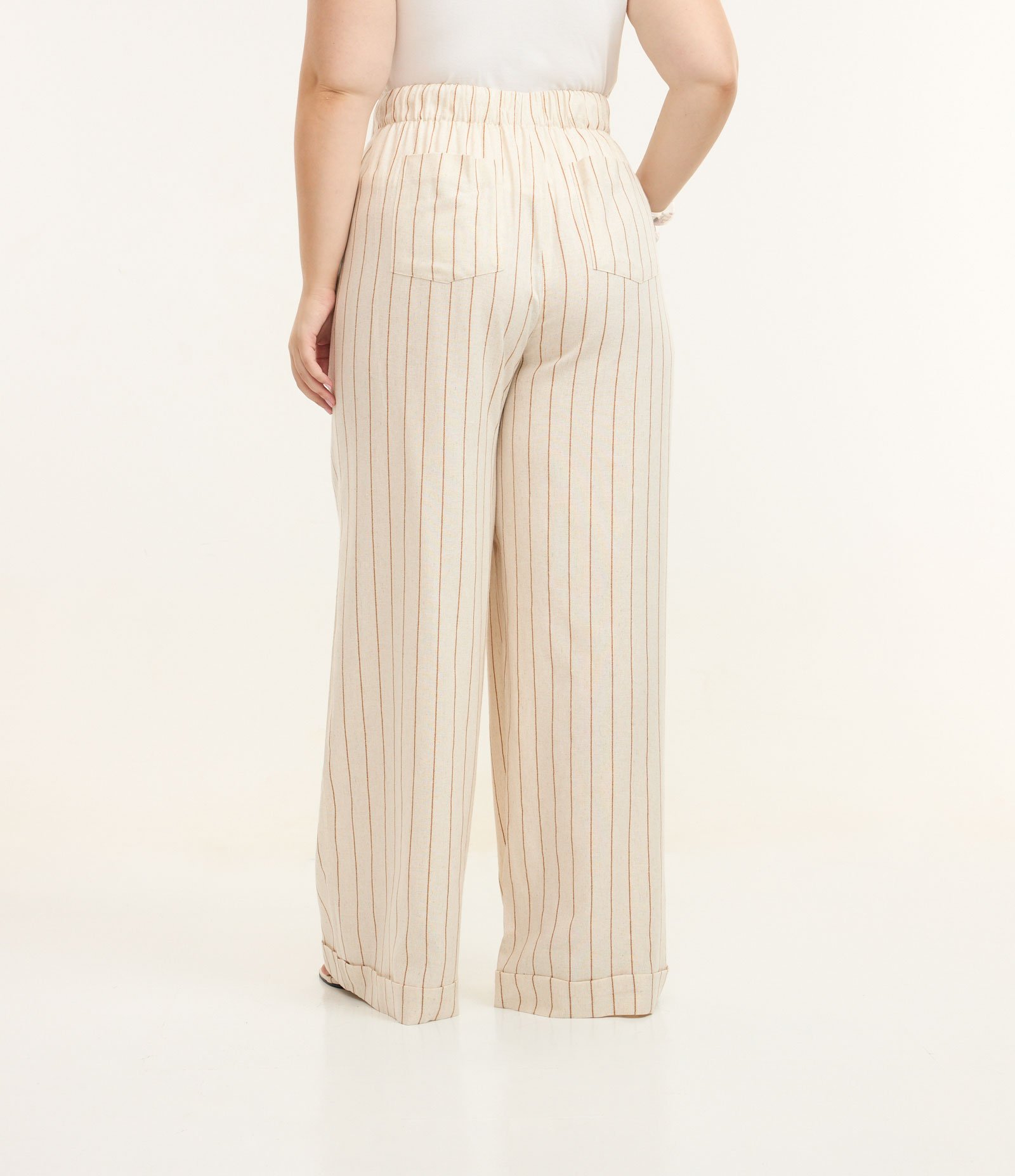 Calça Pantalona em Viscolinho Listrado Curve & Plus Size Off White 4