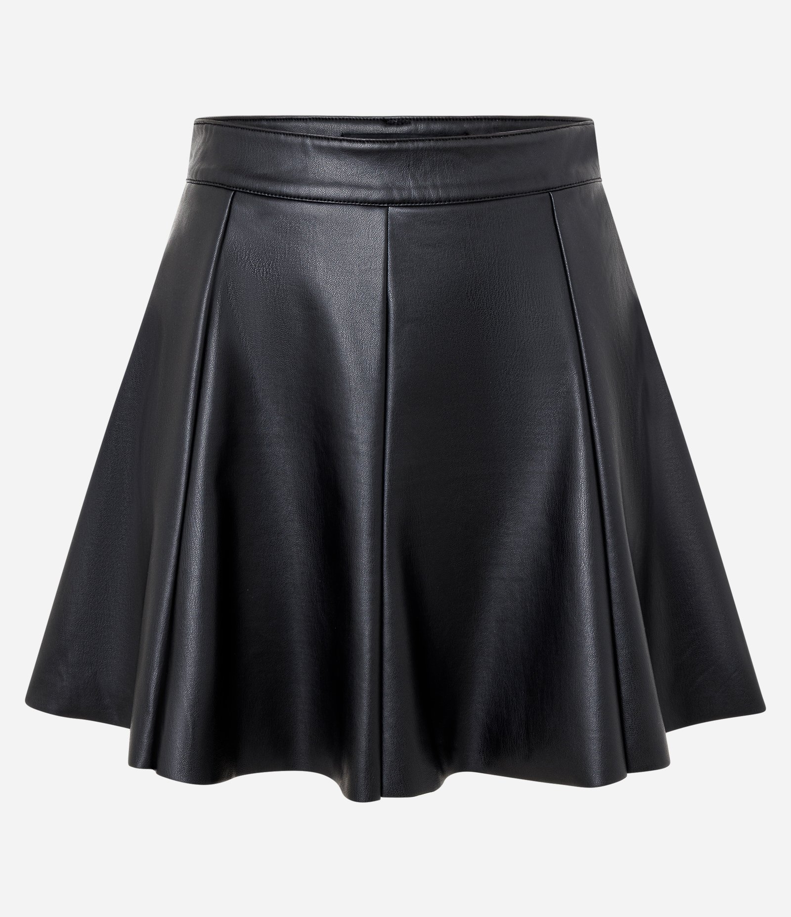 Short Saia Evasê em PU com Frisos Preto 1