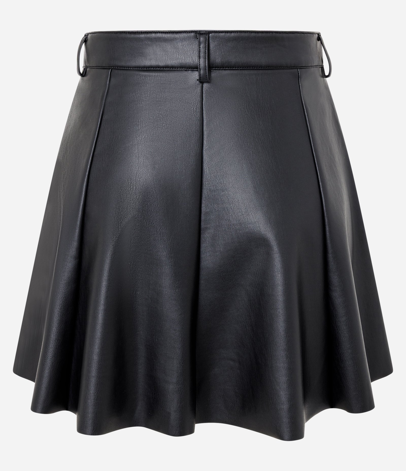 Short Saia Evasê em PU com Frisos Preto 2