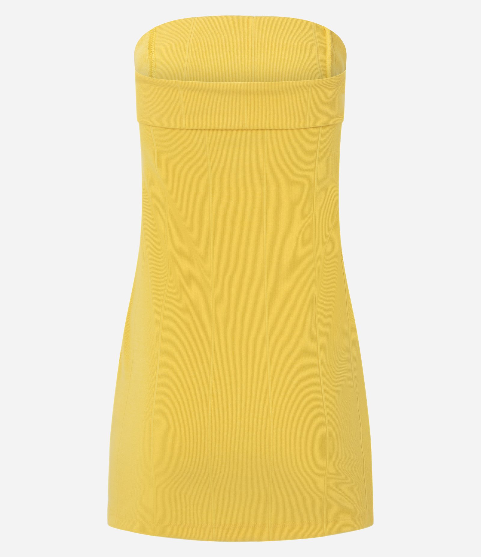 Vestido Tubinho Curto Sem Manga com Decote Dobrado Amarelo 6