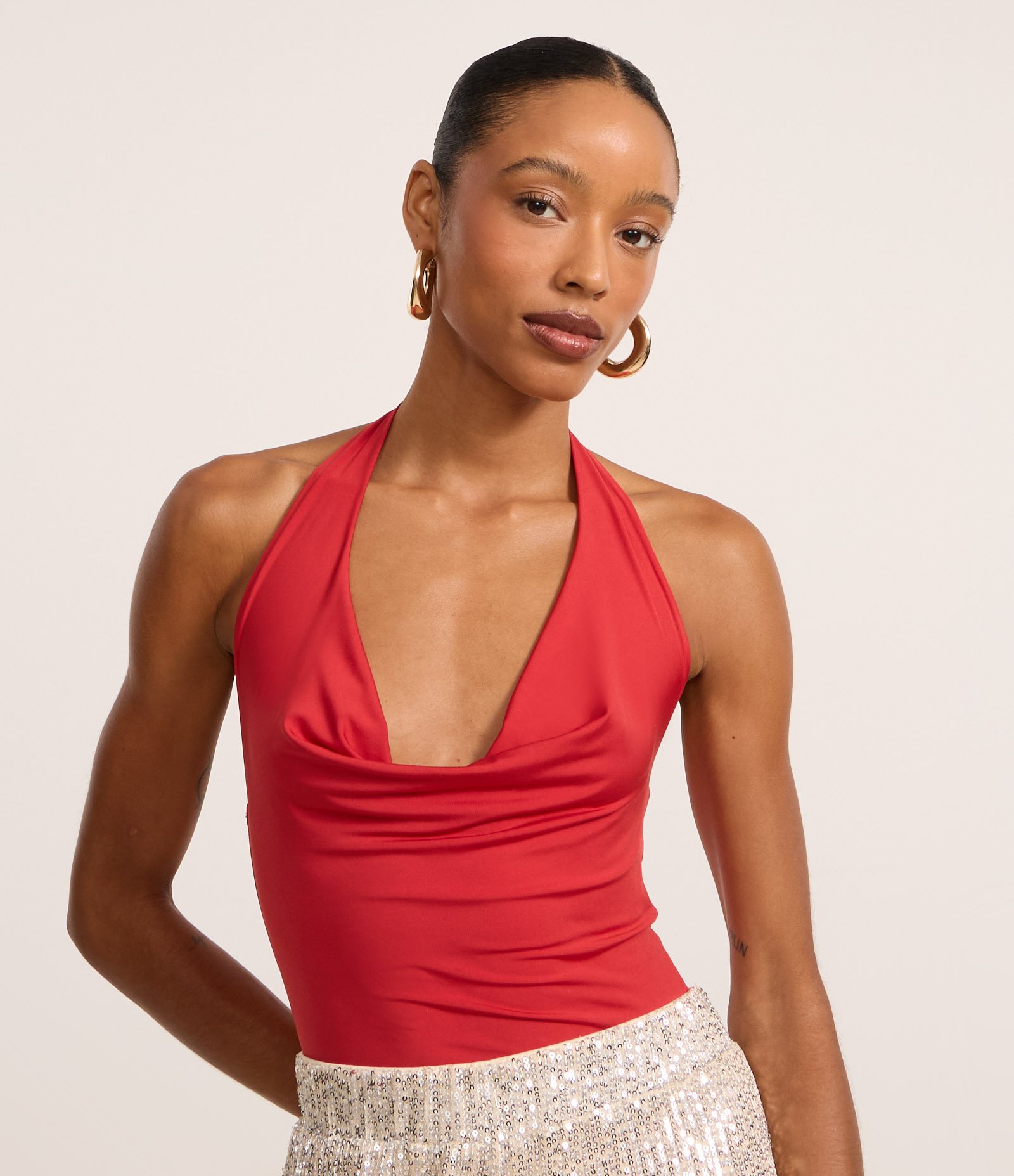 Body Frente Única em Jersey com Decote Degagê Vermelho 1