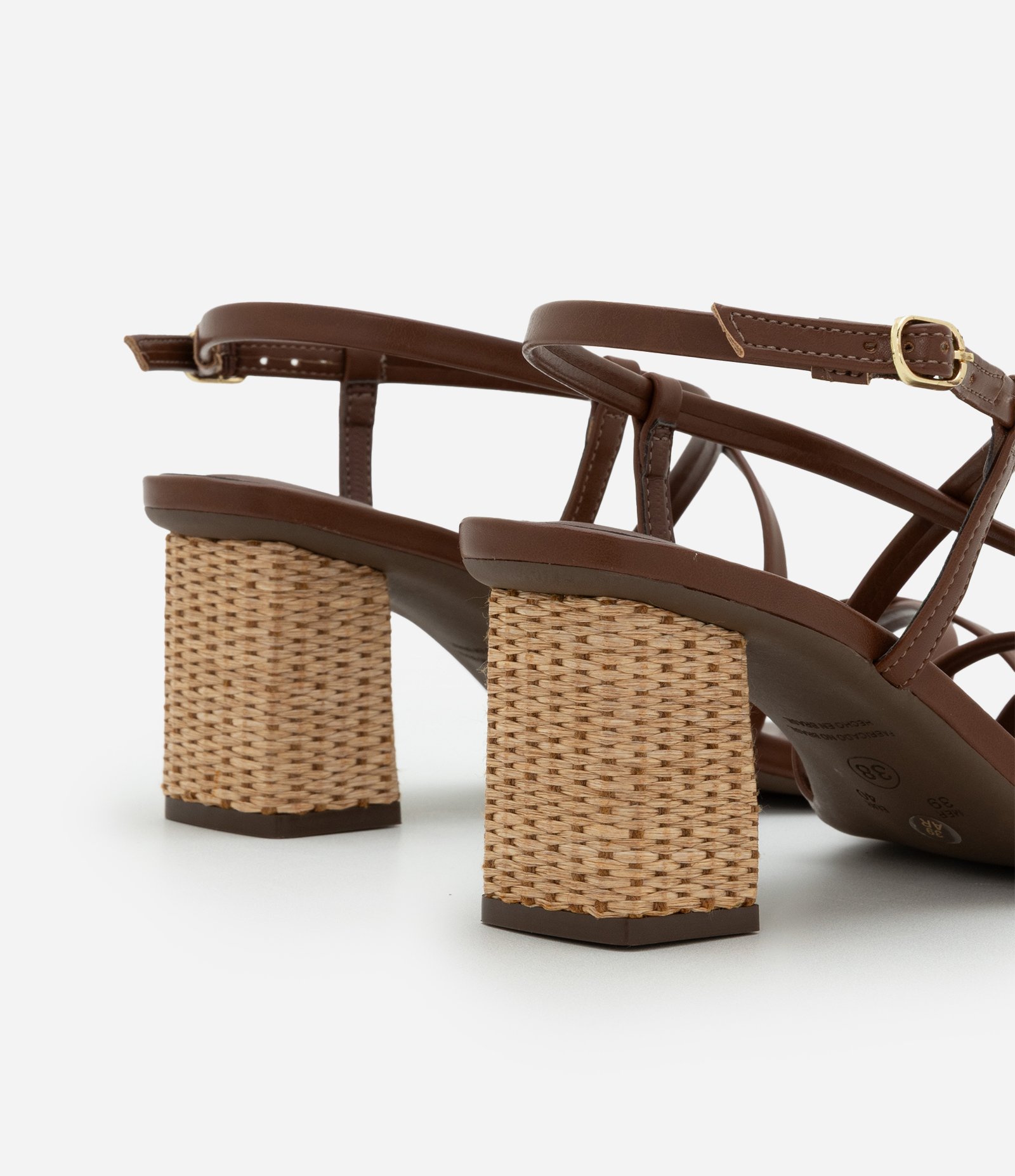 Sandália de Bico Redondo em PU com Tiras e Salto Alto Marrom 6