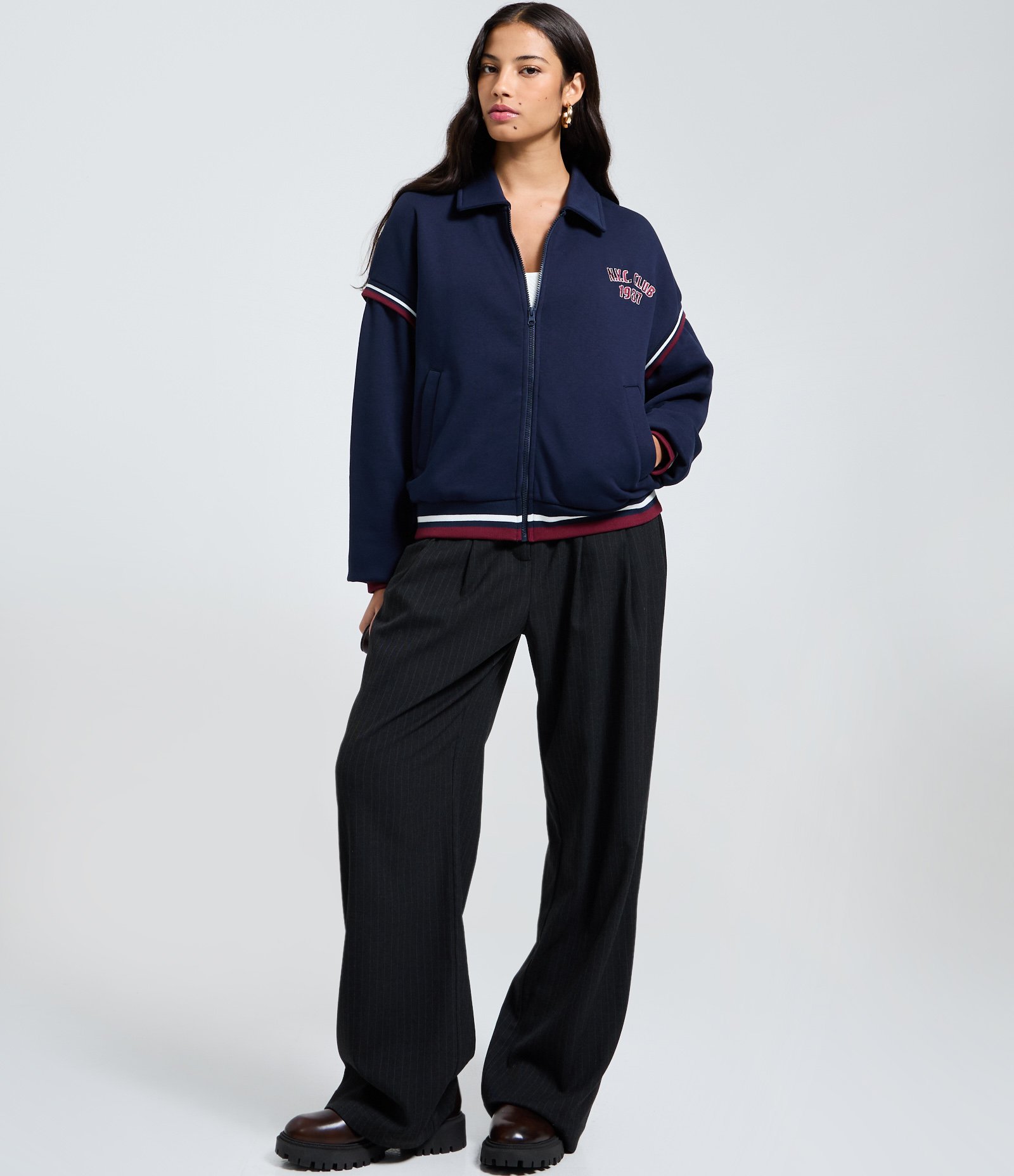 Jaqueta em Moletom com Felpa e Gola Colarinho College Nyc Club Azul 2