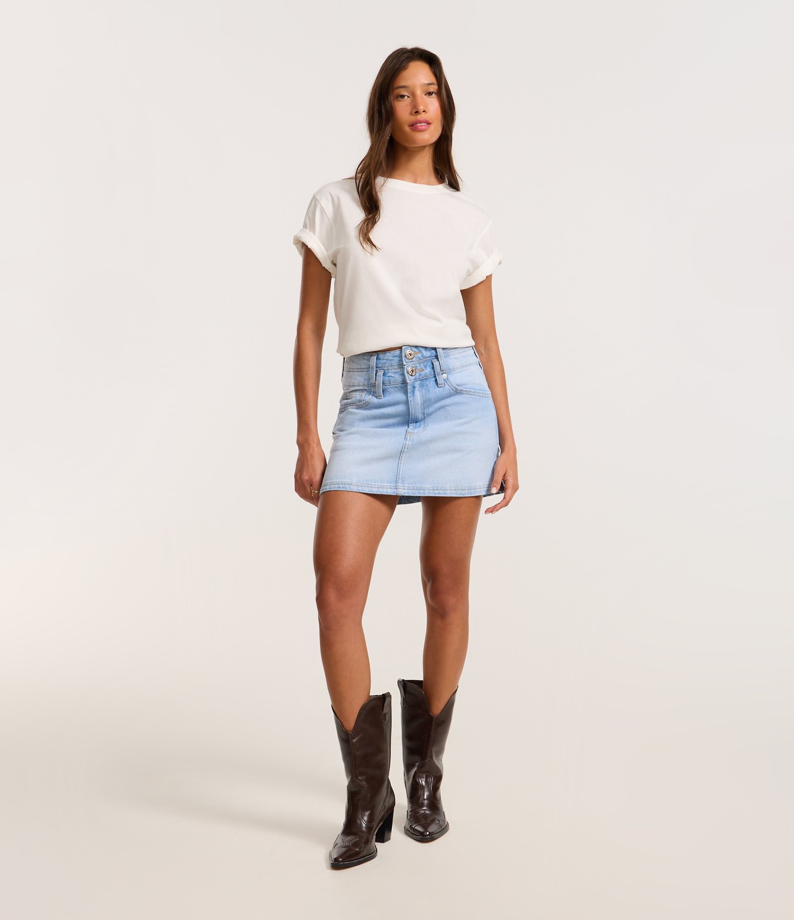 Saia Mini em Jeans com Cós Duplo Azul 1