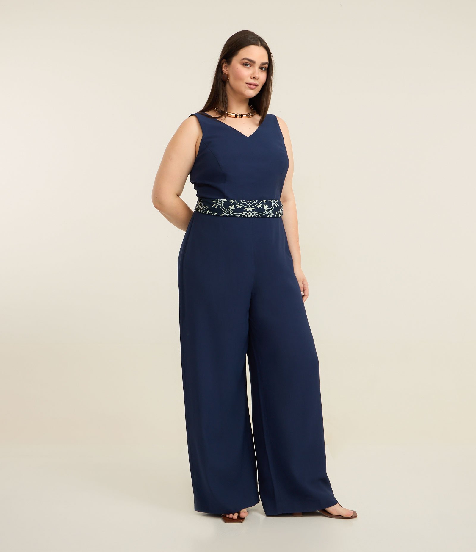 Macacão Pantalona Longo Alfaiatado Curve & Plus Size Azul 1