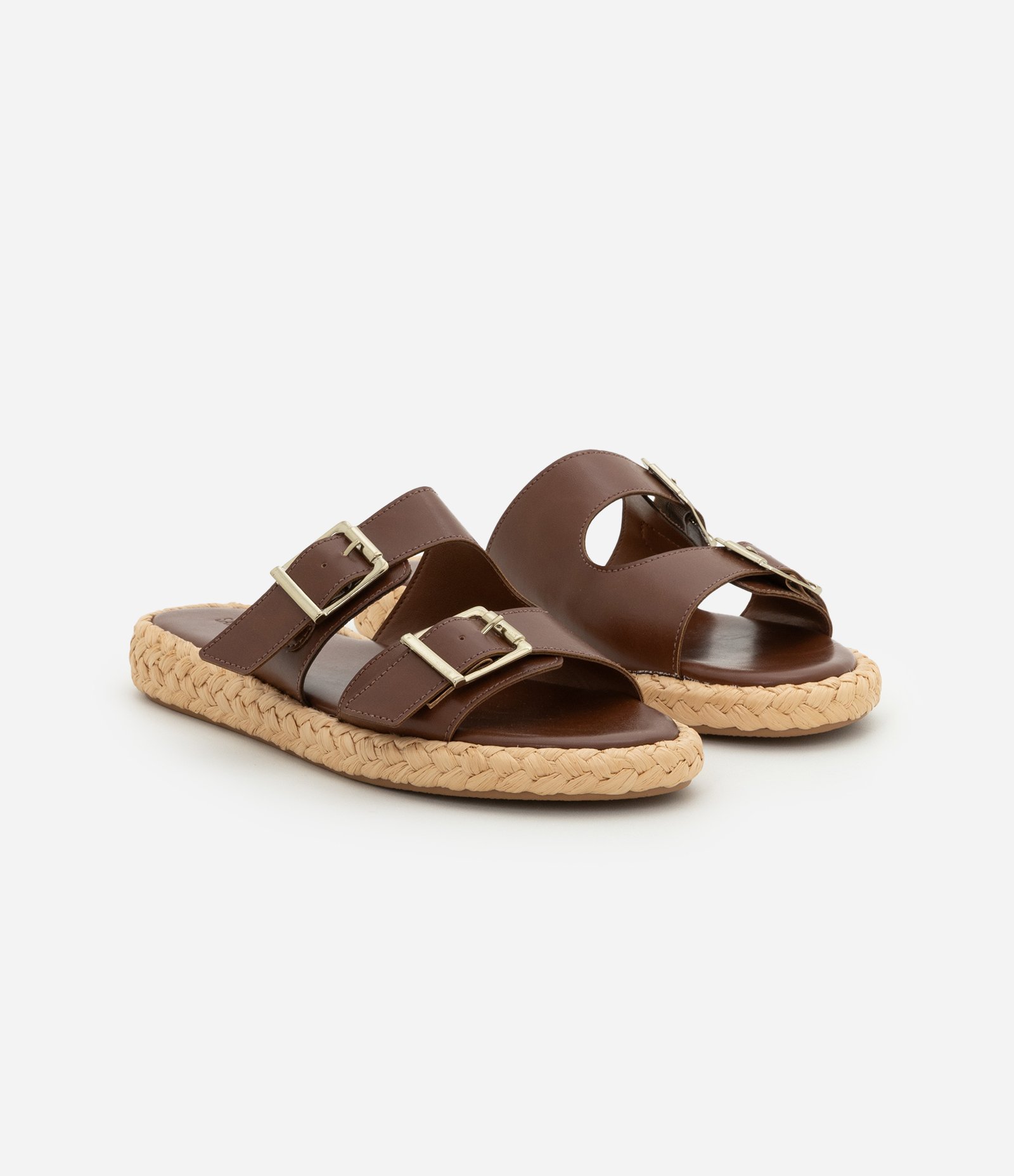 Sandália Rasteira Sport Sandal em PU com Sola de Ráfia Marrom 3