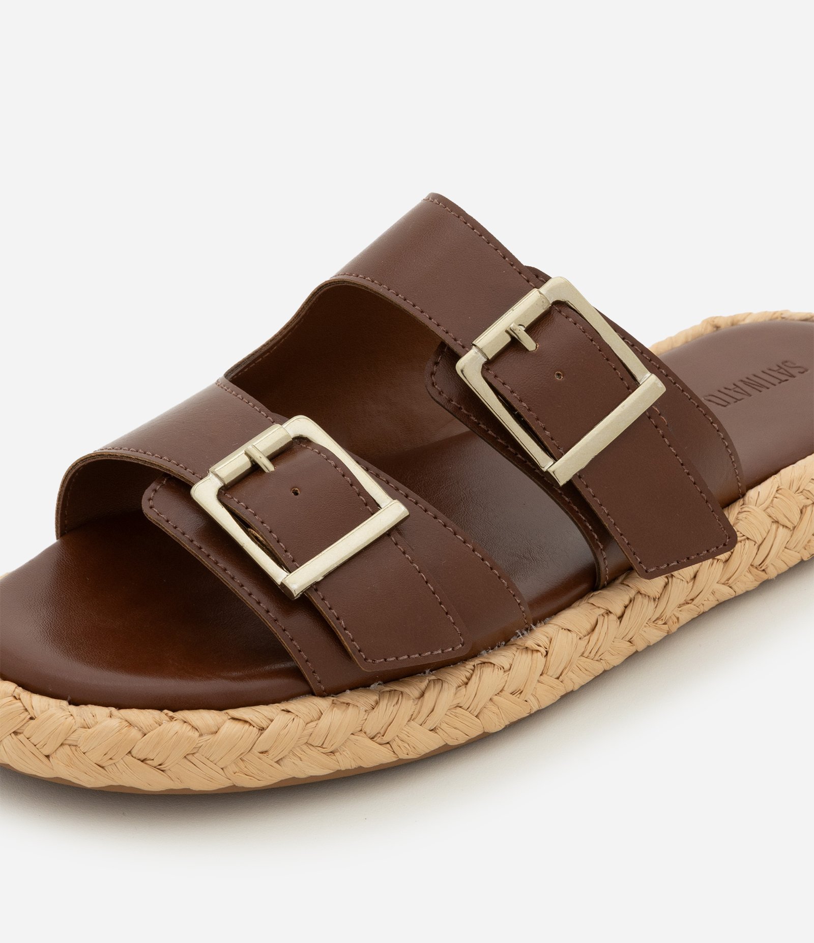 Sandália Rasteira Sport Sandal em PU com Sola de Ráfia Marrom 4