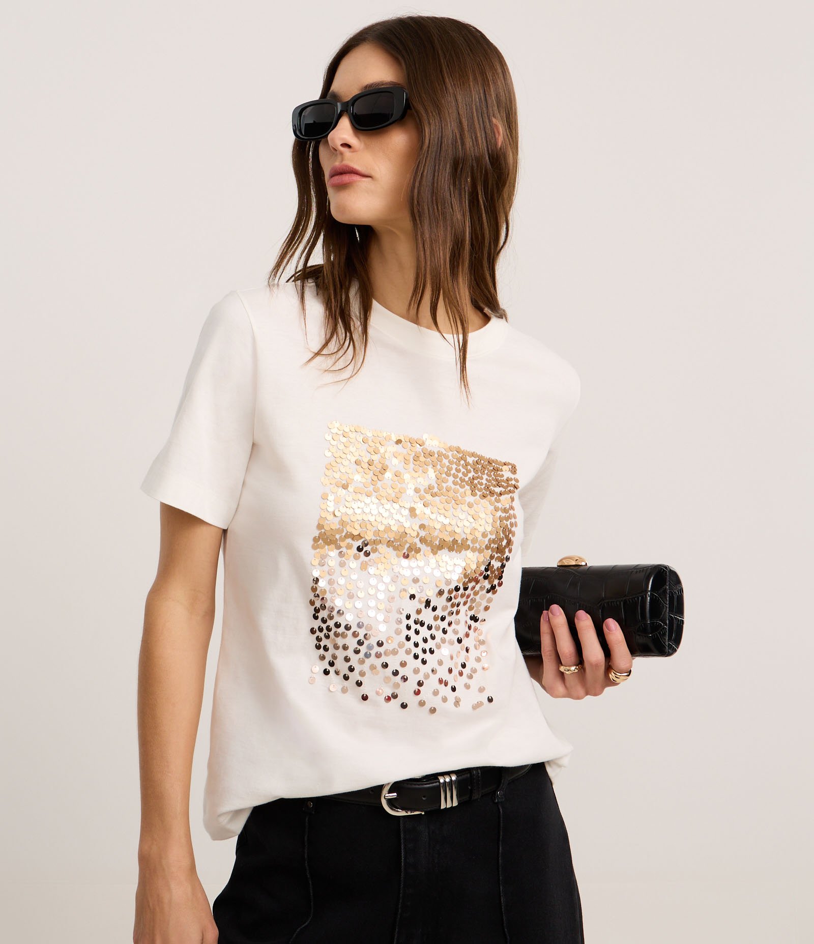 Blusa em Algodão com Bloco de Paetês Off White 1