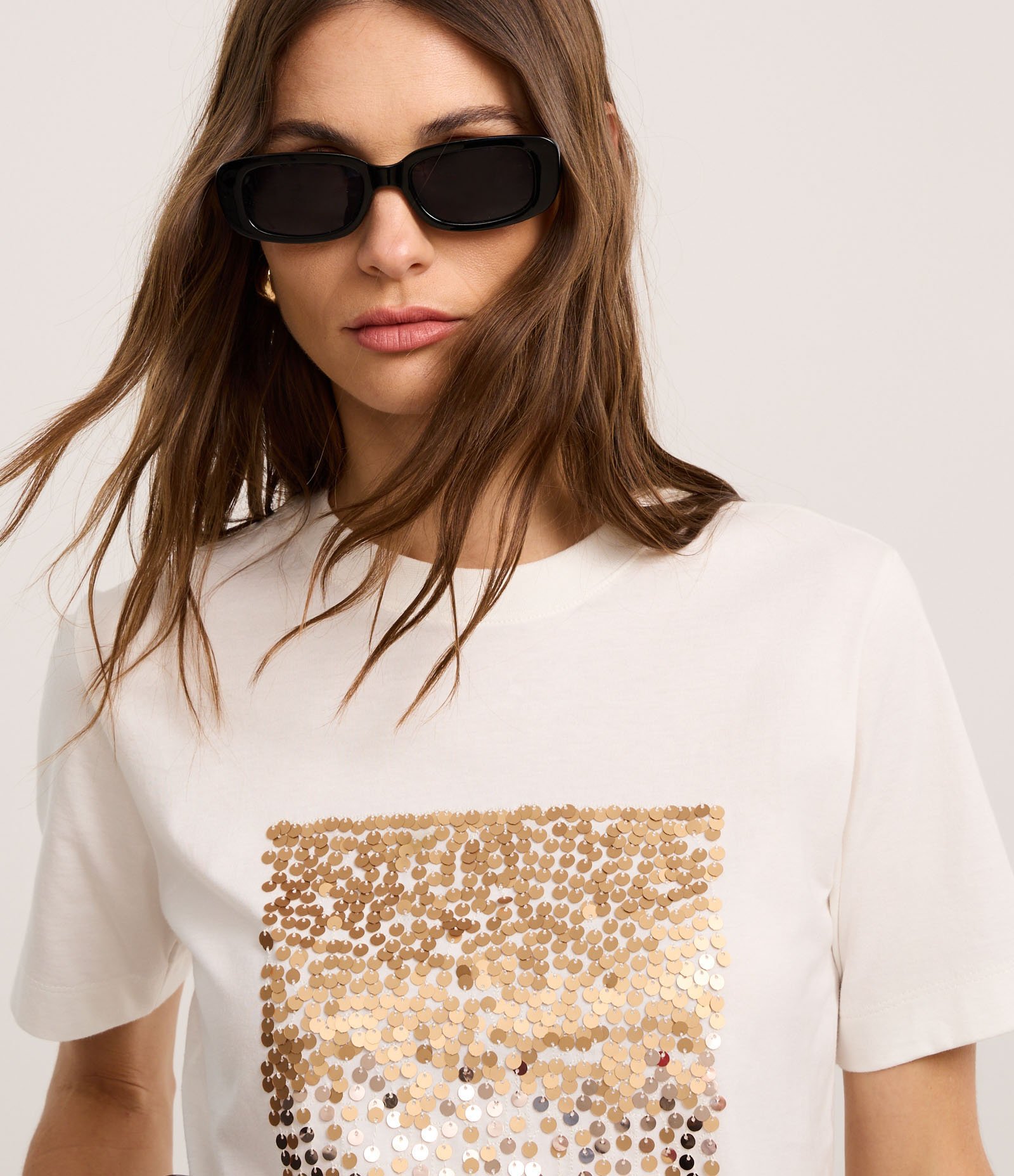 Blusa em Algodão com Bloco de Paetês Off White 3