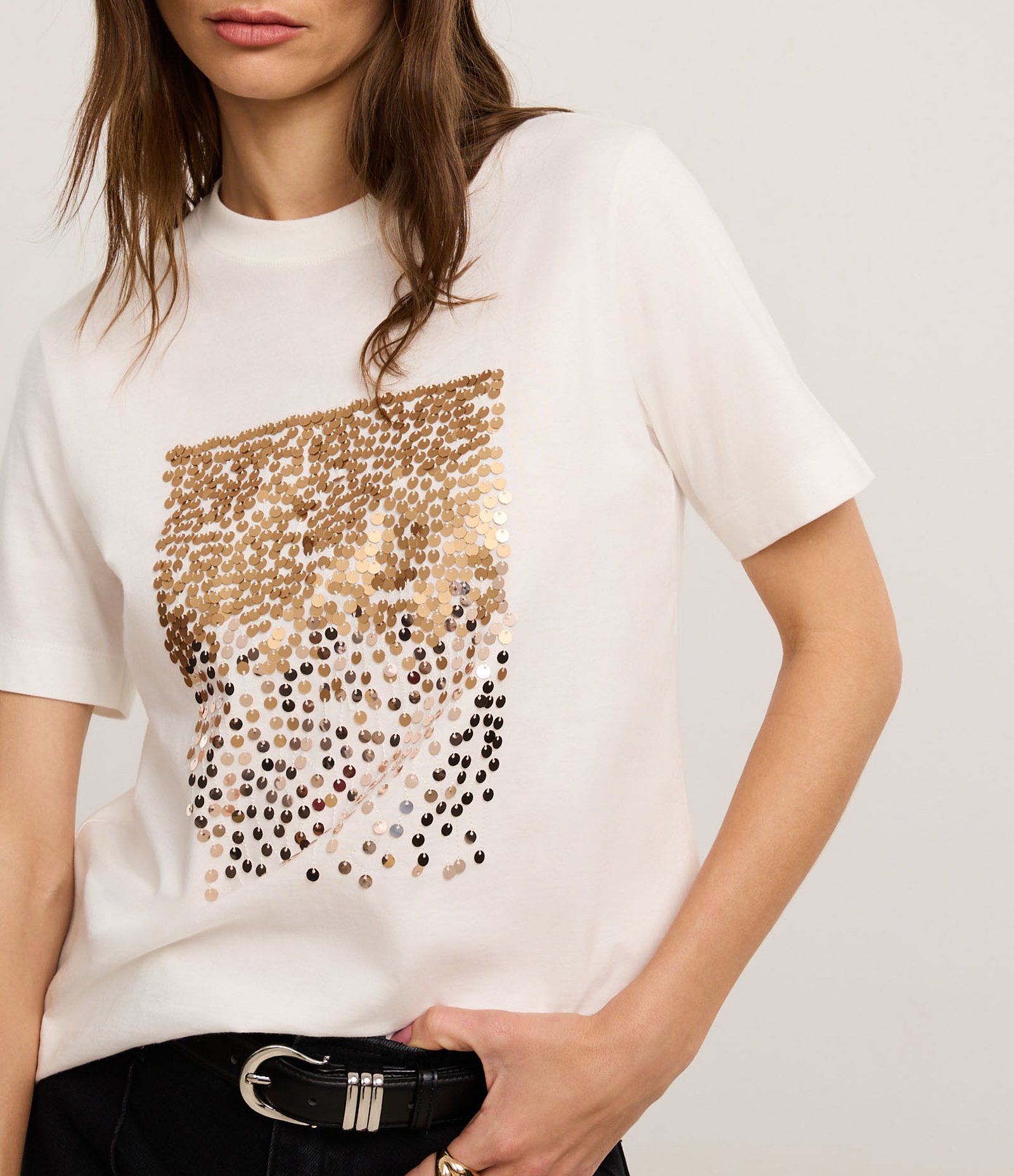 Blusa em Algodão com Bloco de Paetês Off White 4