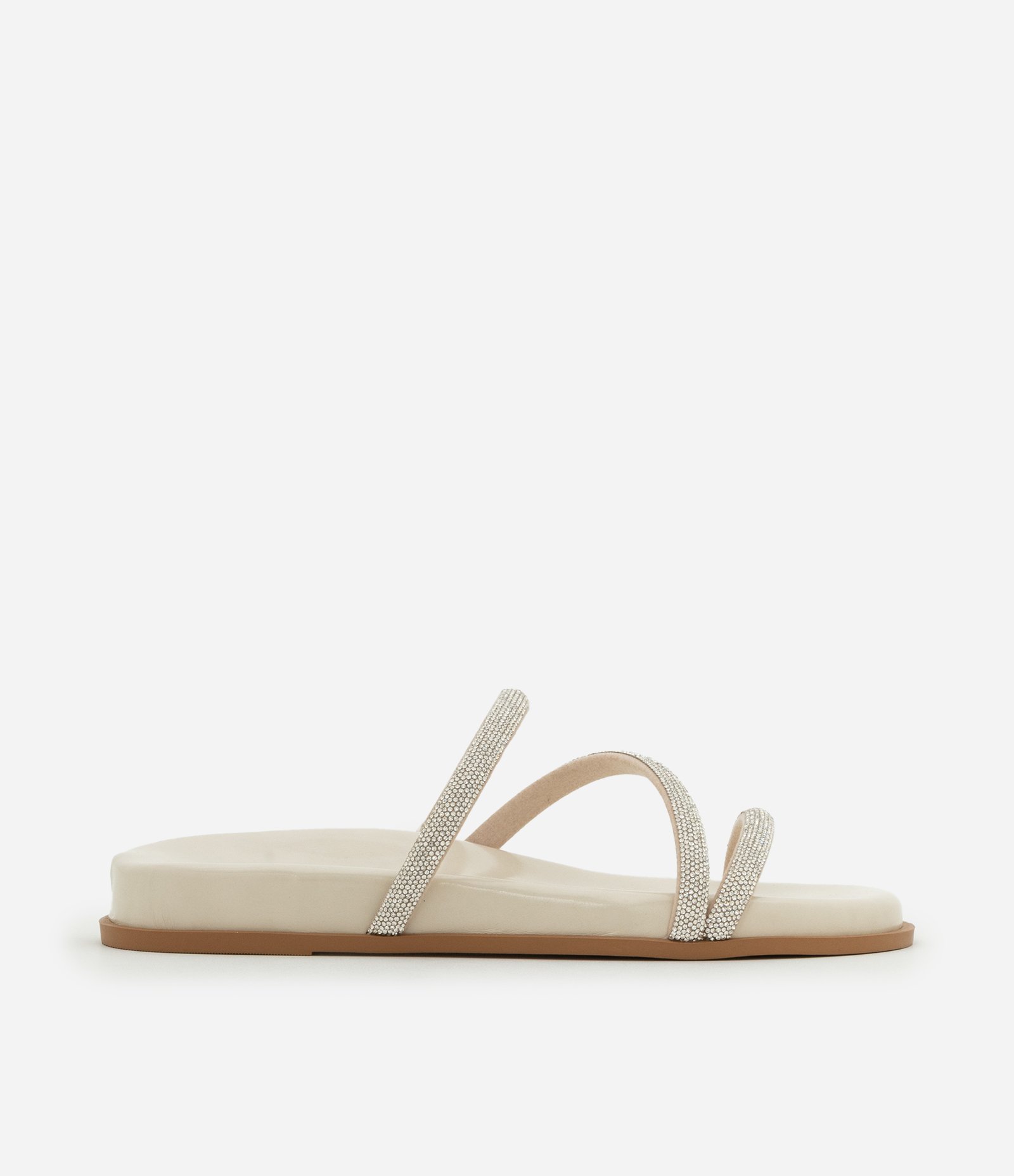 Sandália Rasteira Mule com Alças Brilhosas Off White 1