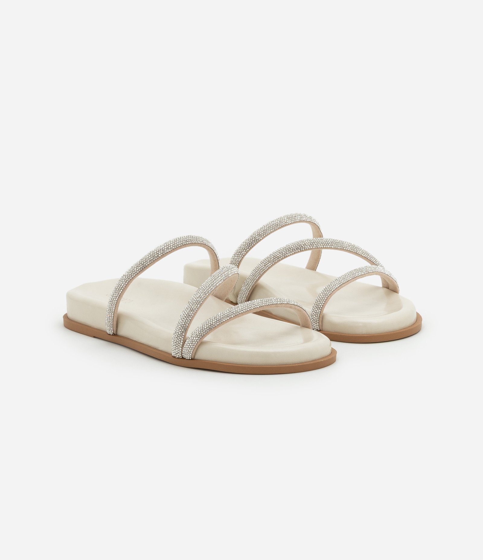 Sandália Rasteira Mule com Alças Brilhosas Off White 2