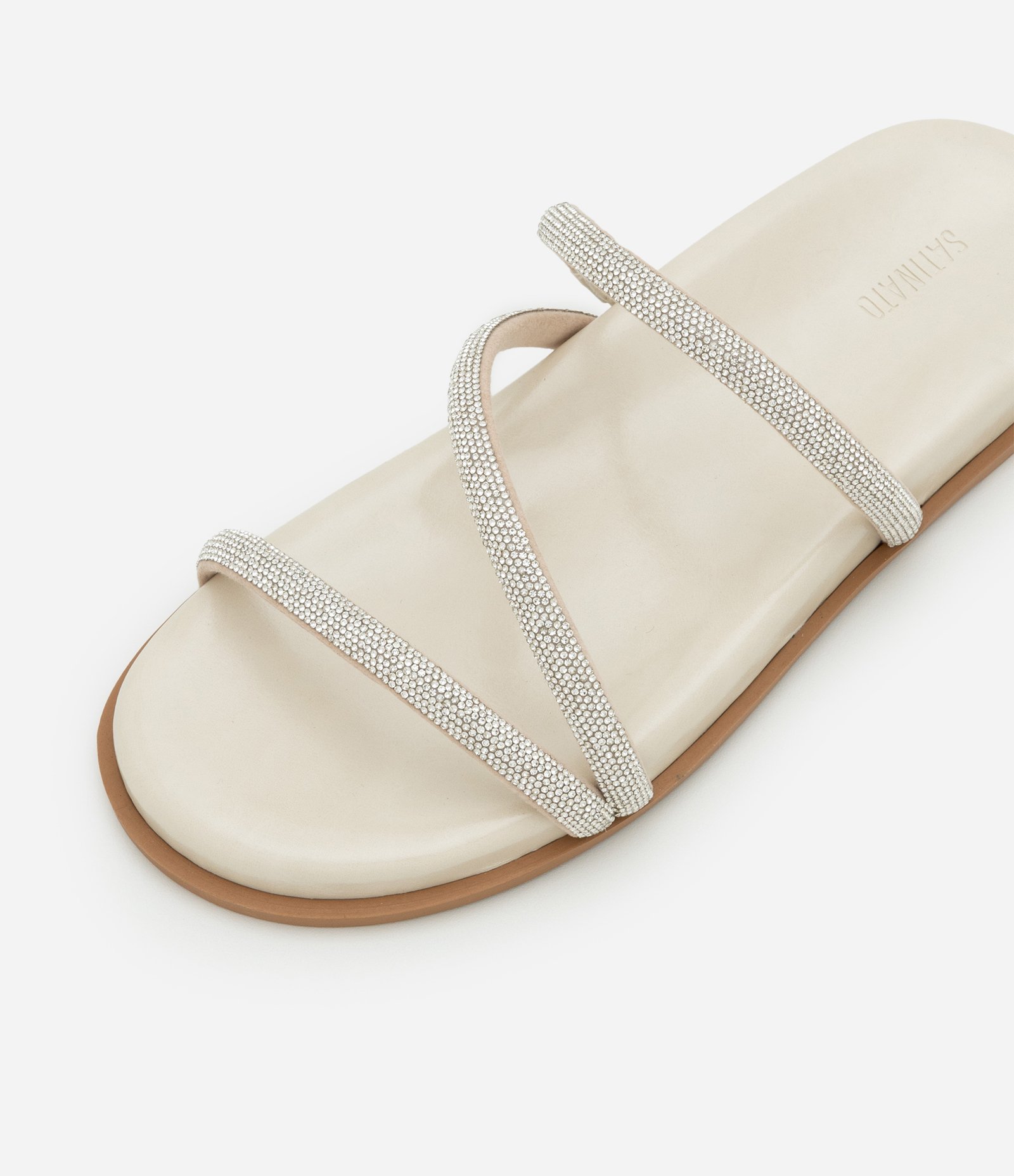 Sandália Rasteira Mule com Alças Brilhosas Off White 3