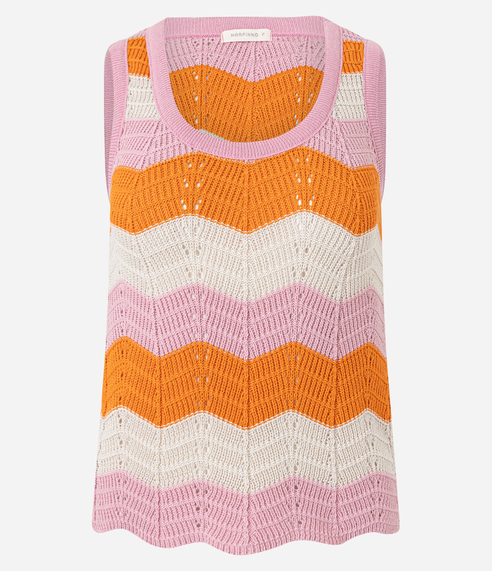 Blusa em Tricô com Decote U e Listras Horizontais Zigue-Zague Rosa/Laranja.Off White 5