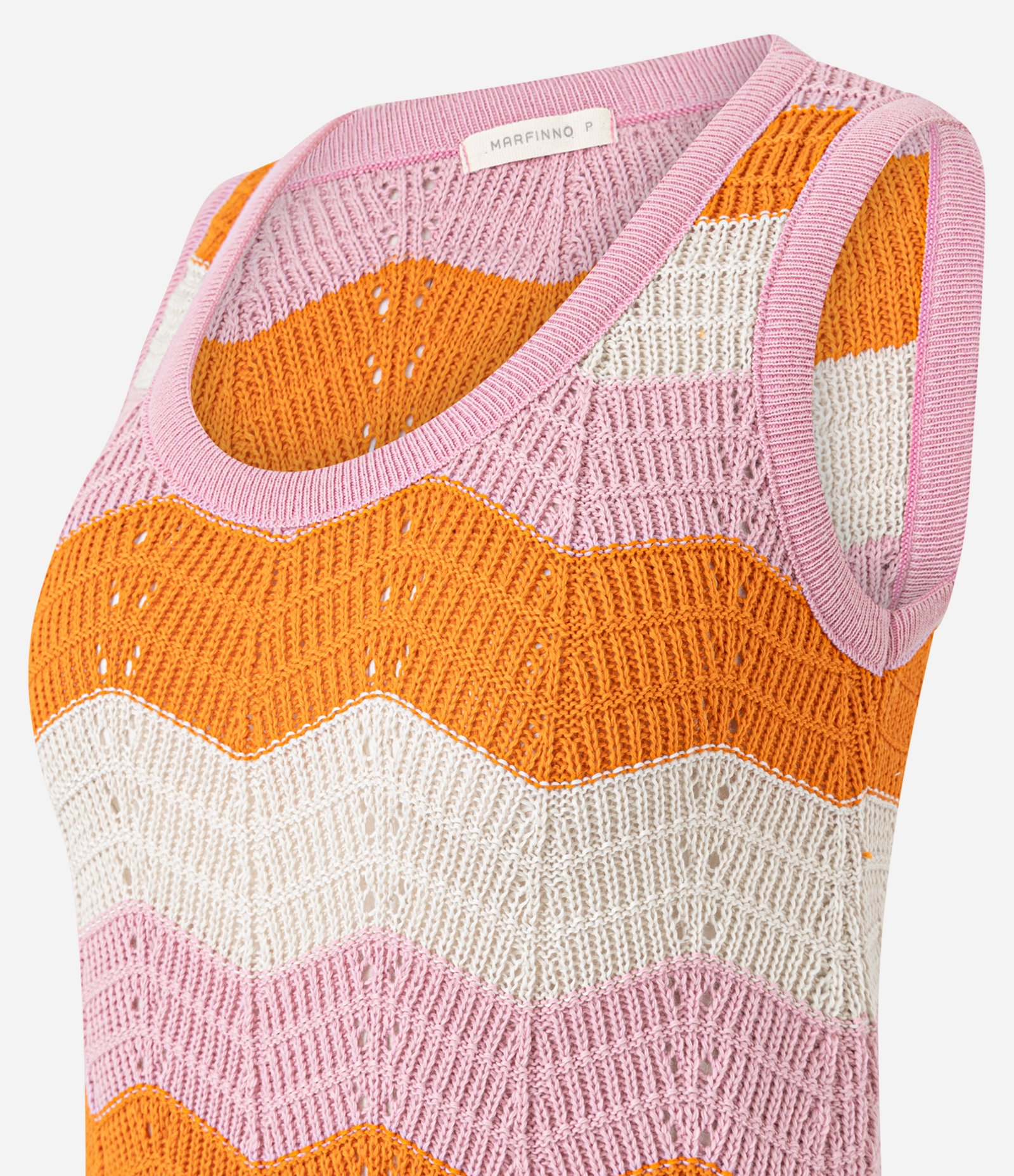 Blusa em Tricô com Decote U e Listras Horizontais Zigue-Zague Rosa/Laranja.Off White 6