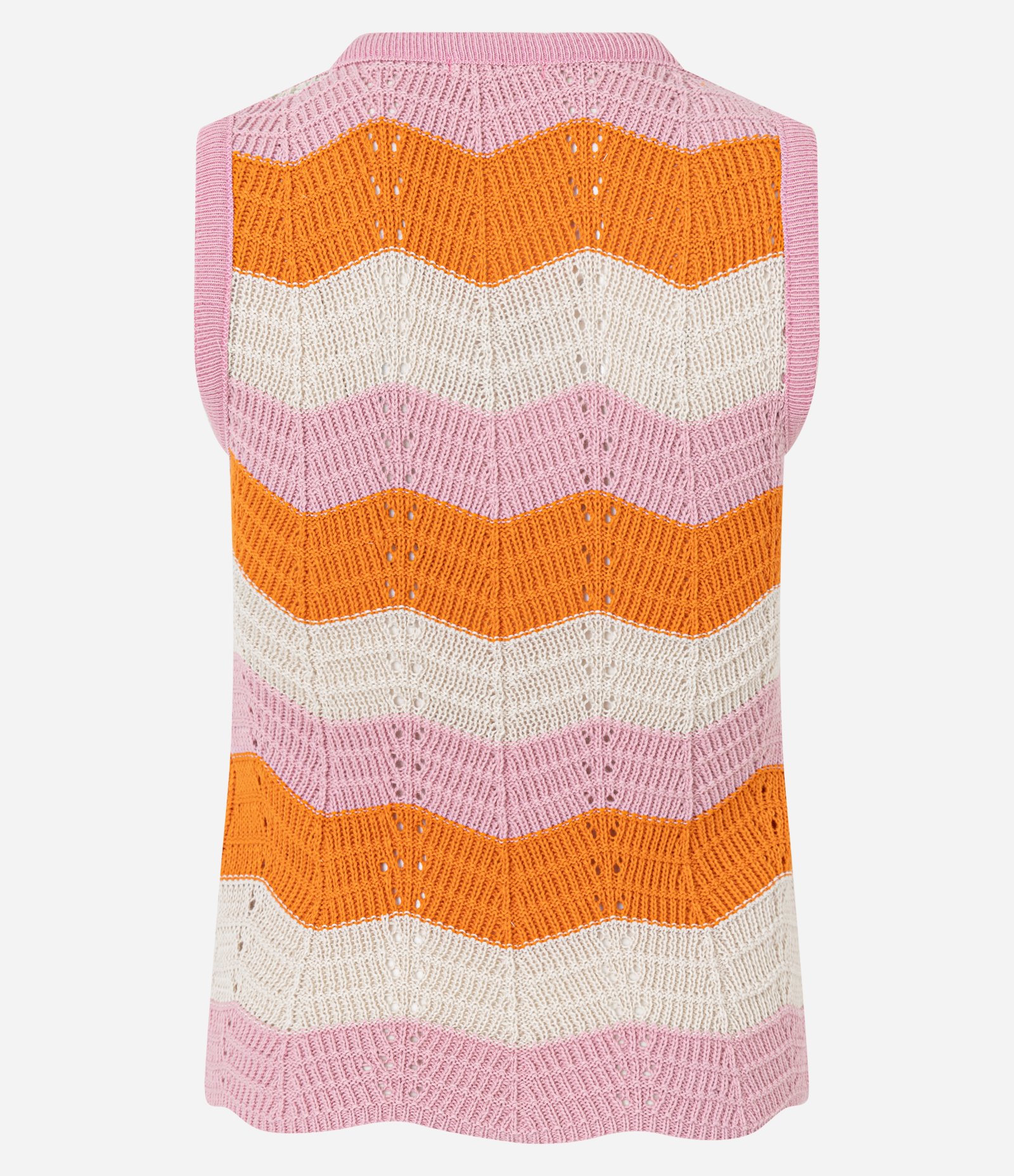 Blusa em Tricô com Decote U e Listras Horizontais Zigue-Zague Rosa/Laranja.Off White 7