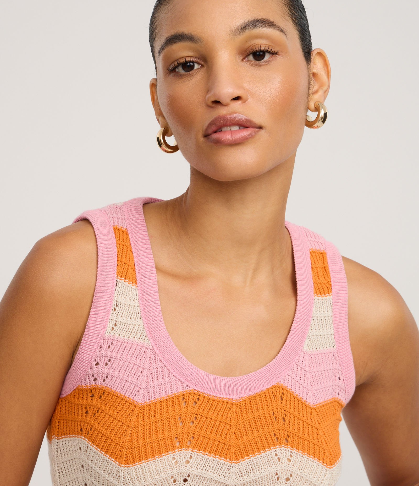 Blusa em Tricô com Decote U e Listras Horizontais Zigue-Zague Rosa/Laranja.Off White 3