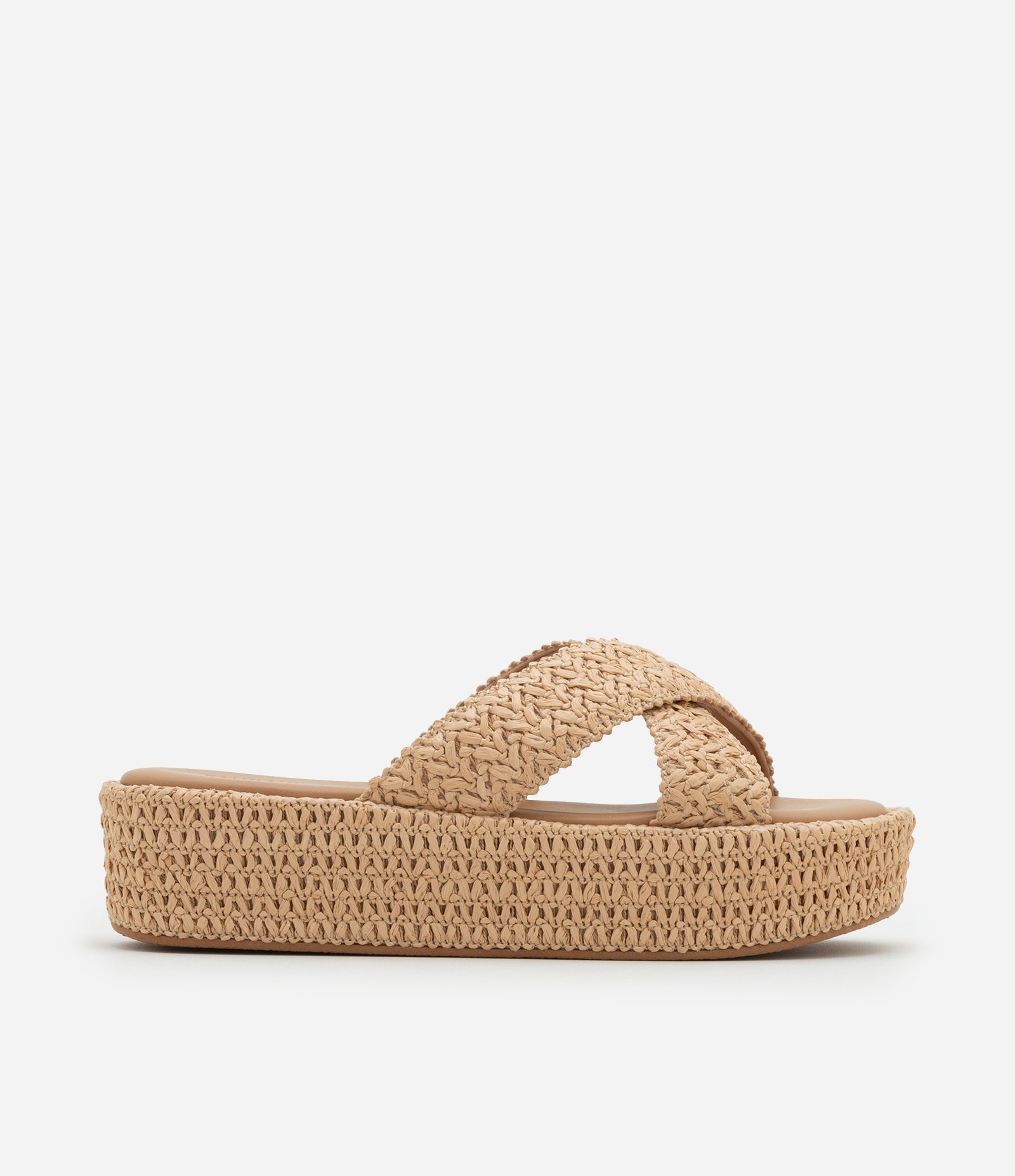 Sandália Flatform em PU Tresse com Tira Cruzada Bege 1
