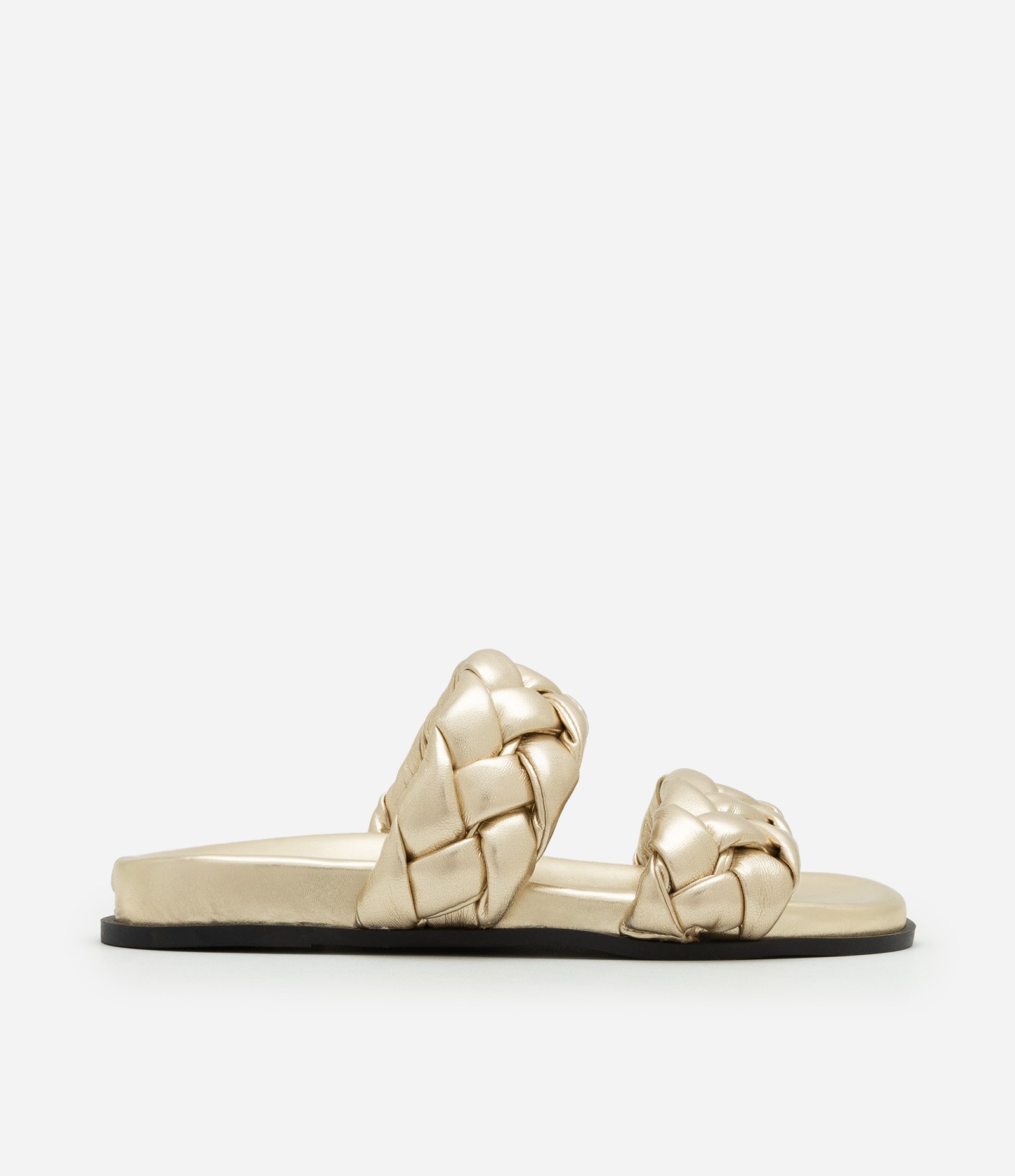 Sandália Rasteira Puffer com Tiras Trançadas Dourado 1