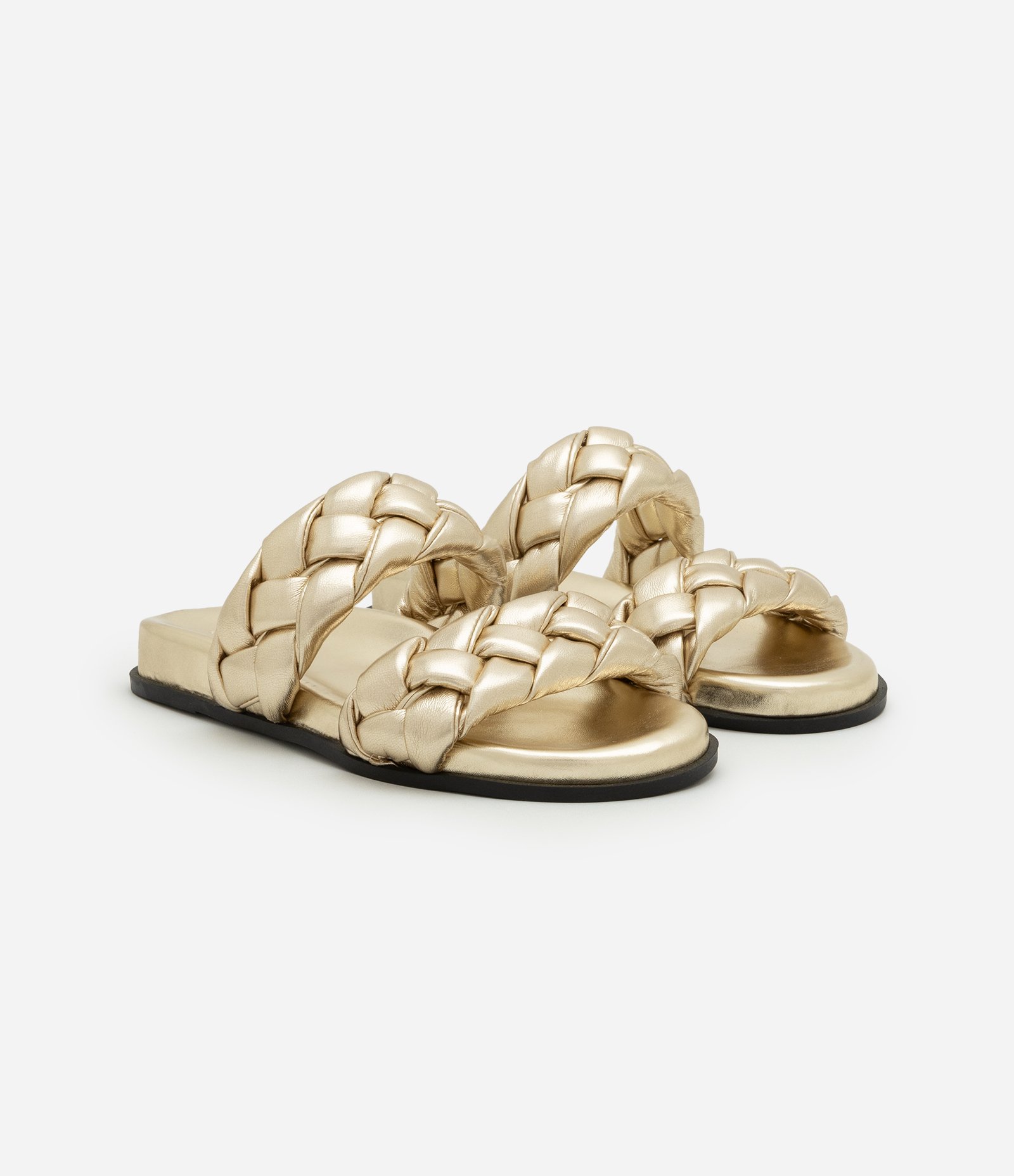 Sandália Rasteira Puffer com Tiras Trançadas Dourado 2