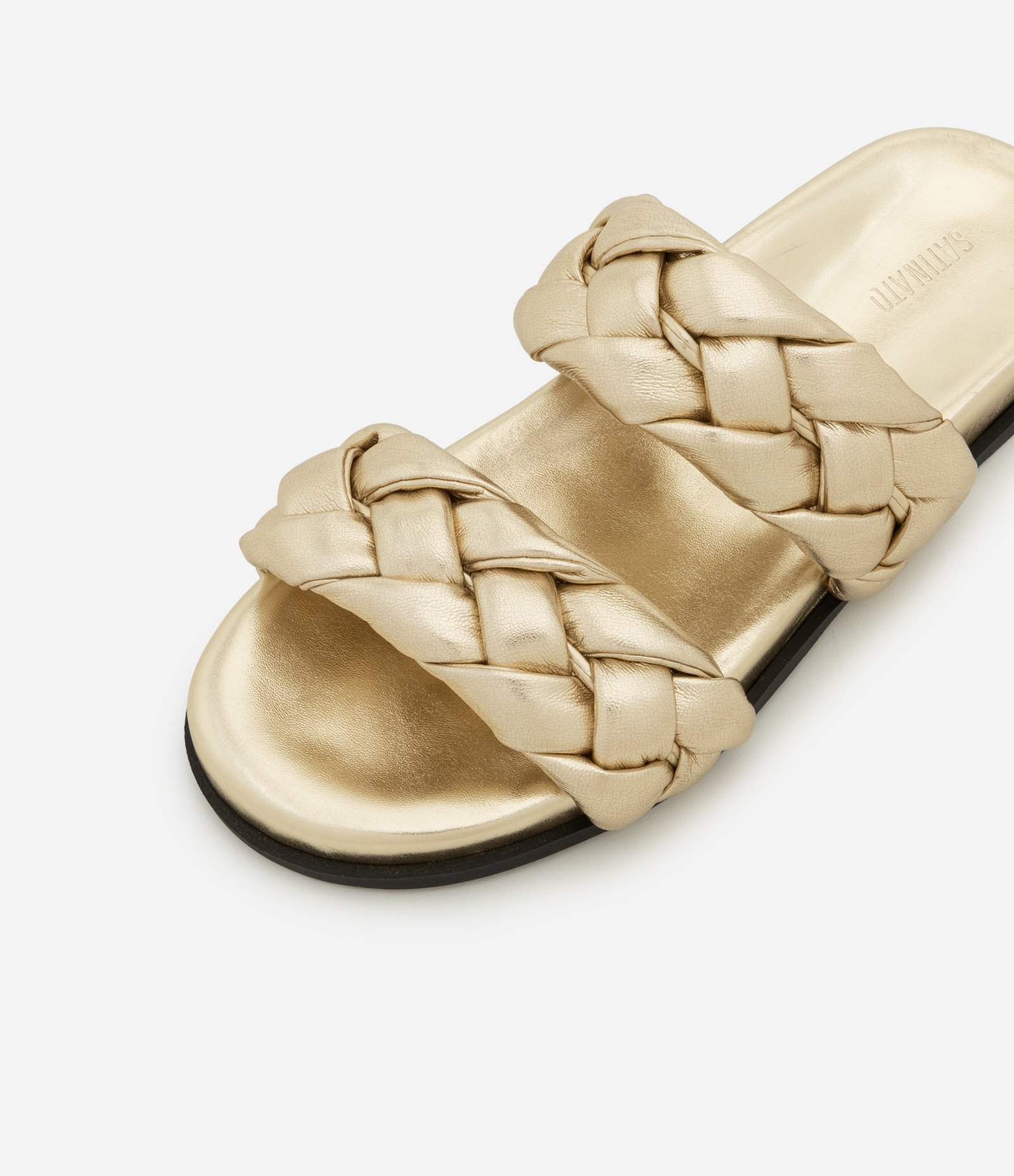 Sandália Rasteira Puffer com Tiras Trançadas Dourado 3