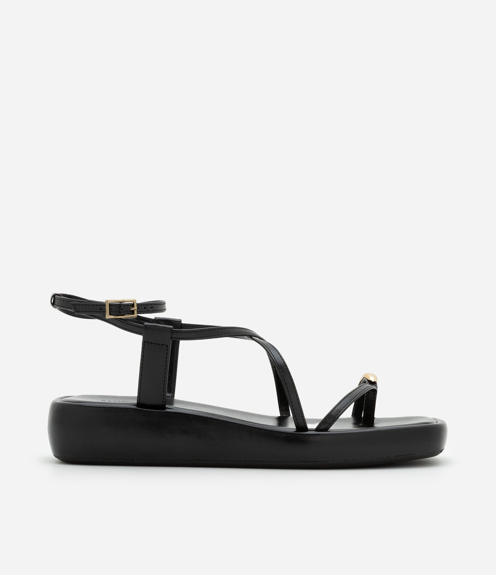 Sandália Rasteira Flatform em PU com Dedal de Metal Preto 1