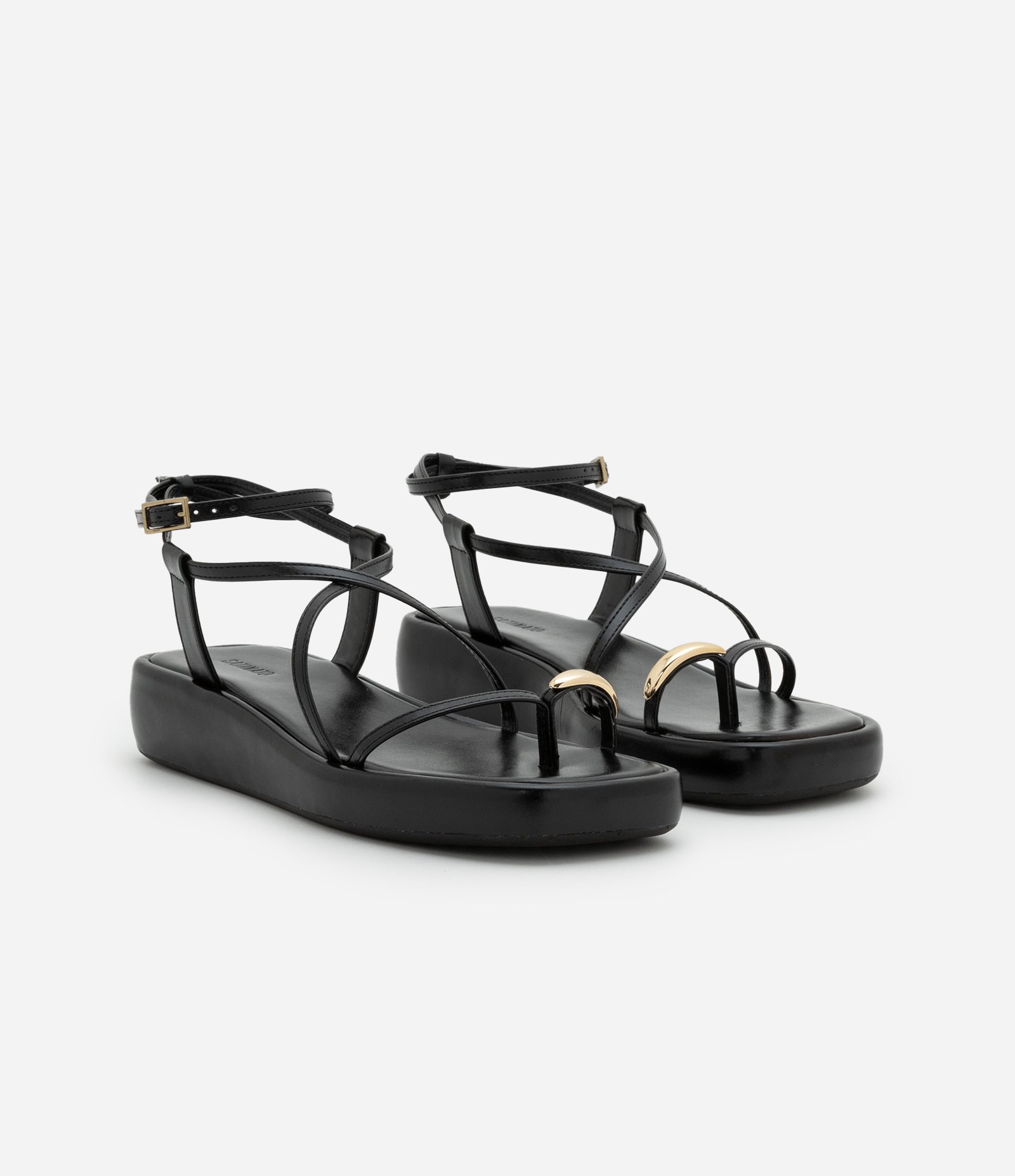 Sandália Rasteira Flatform em PU com Dedal de Metal Preto 3
