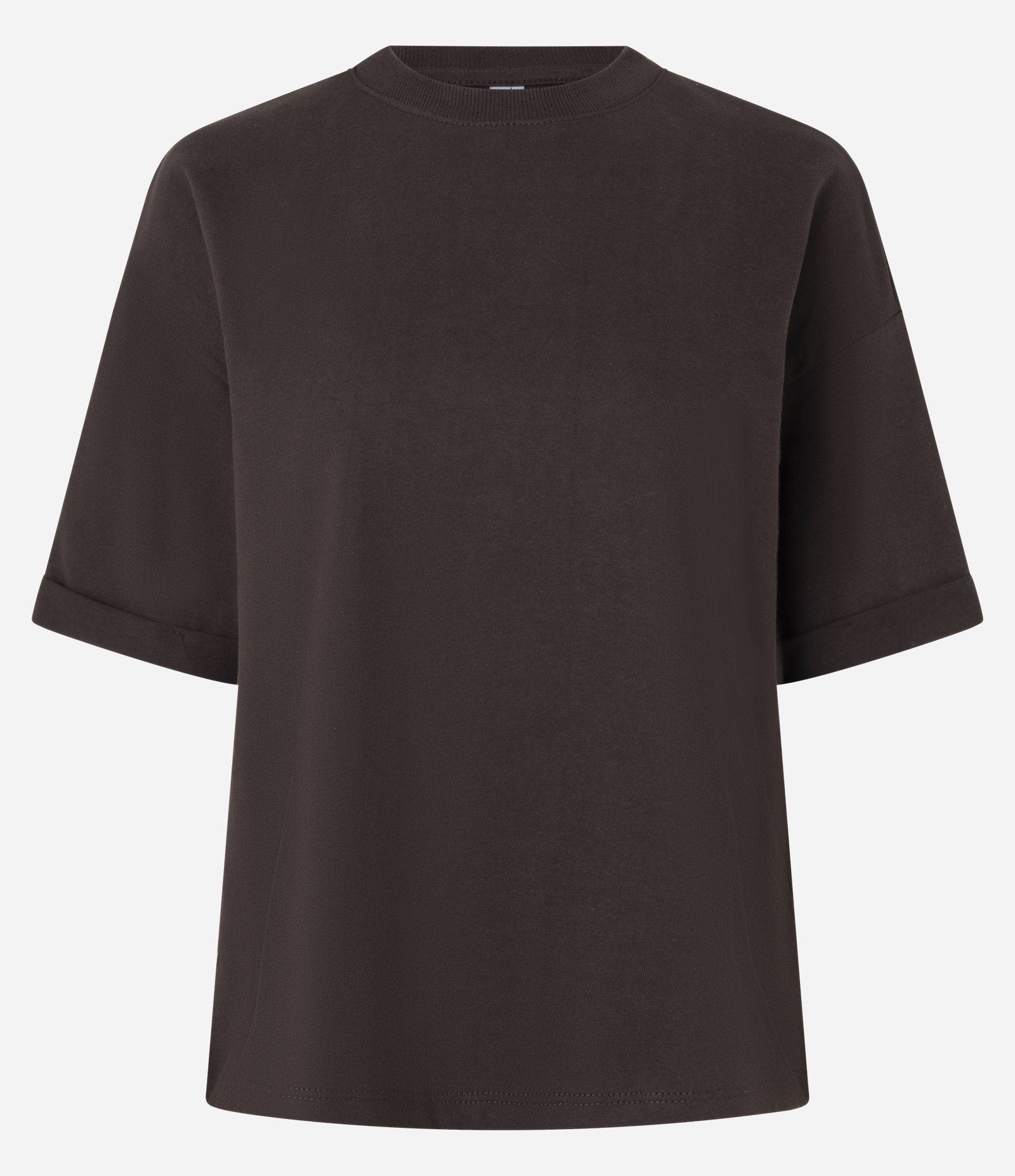Camiseta Oversized em Algodão com Manga Dobrada Marrom 5