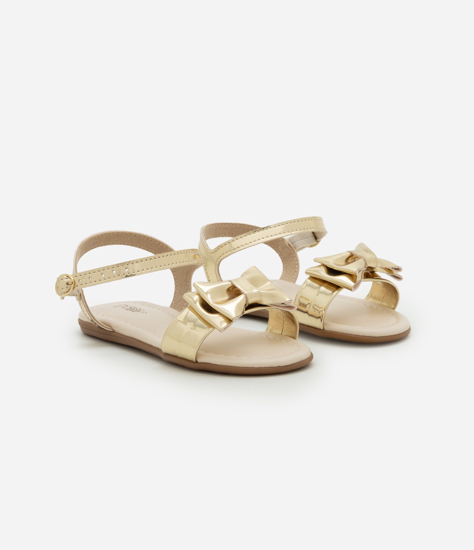 Sandália Infantil Rasteira em PU Liso Infantil rasteira com Laço Dourado - Tam 20 ao 25 Dourado 1