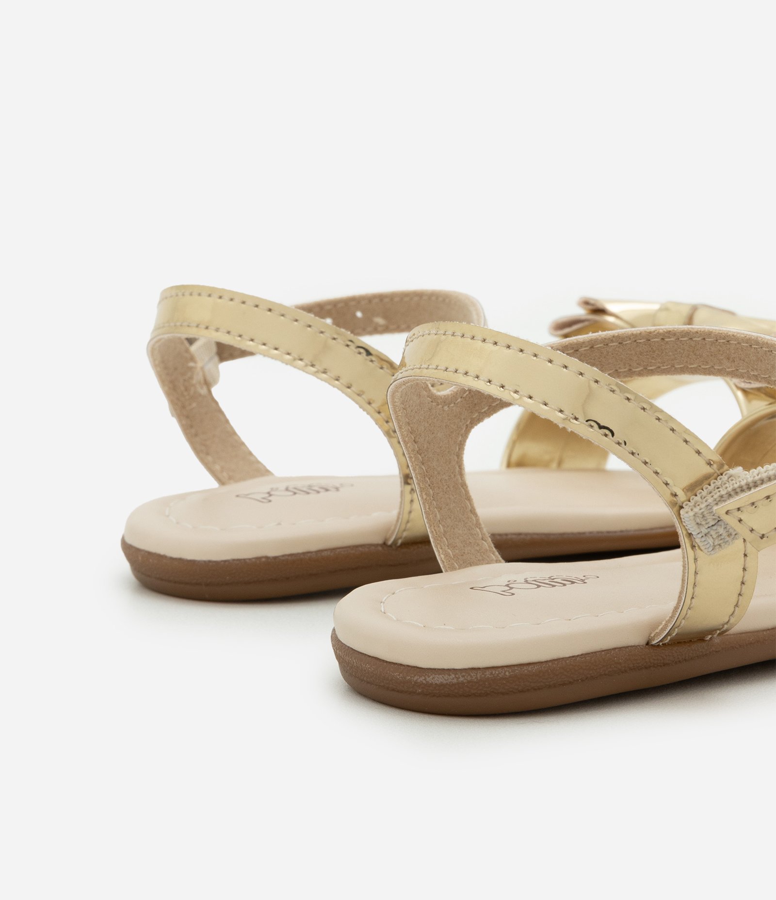 Sandália Infantil Rasteira em PU Liso Infantil rasteira com Laço Dourado - Tam 20 ao 25 Dourado 2