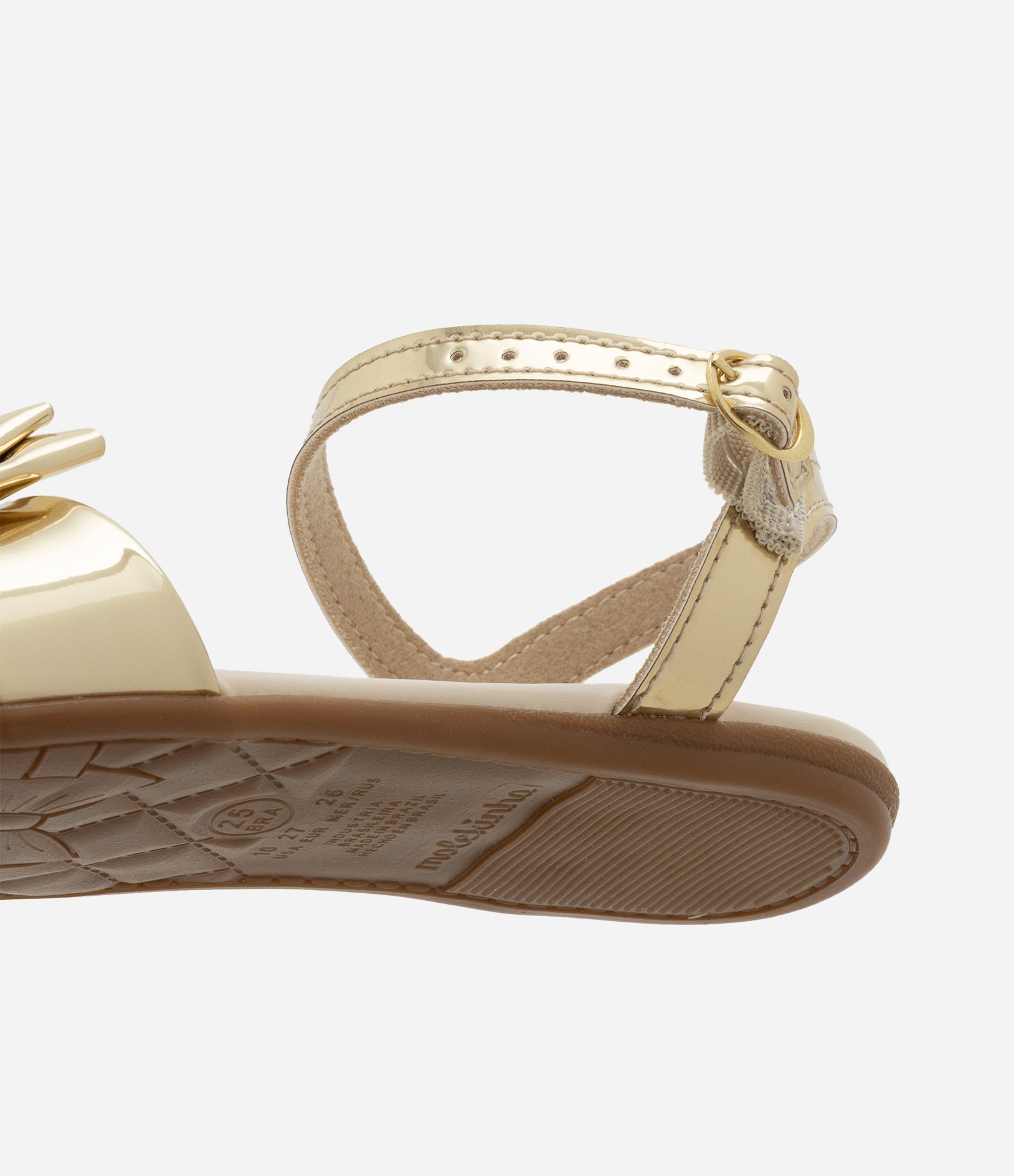 Sandália Infantil Rasteira em PU Liso Infantil rasteira com Laço Dourado - Tam 20 ao 25 Dourado 4