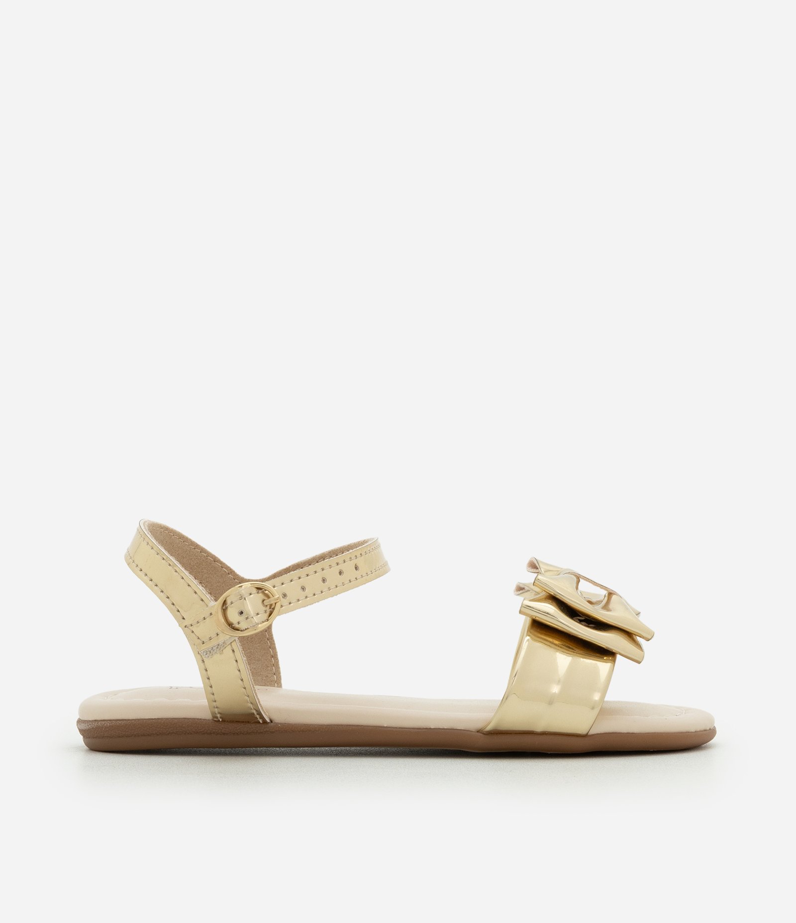 Sandália Infantil Rasteira em PU Liso Infantil rasteira com Laço Dourado - Tam 20 ao 25 Dourado 5