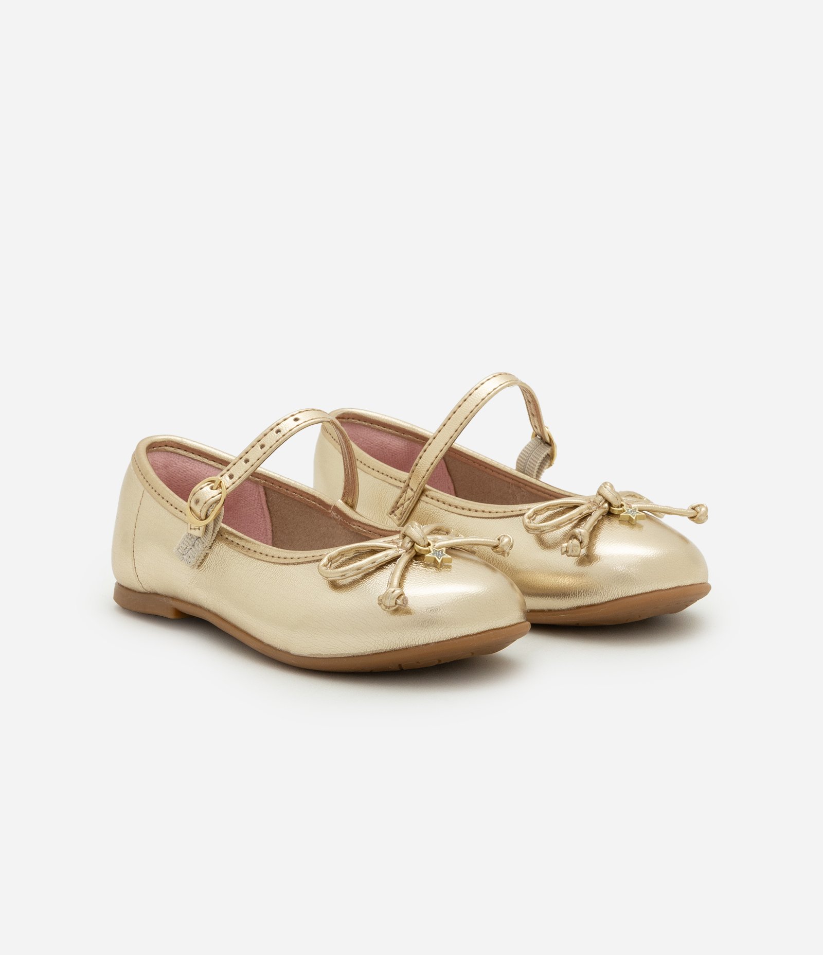 Sapatilha Infantil em PU com Lacinho - Tam 20 ao 25 Dourado 1