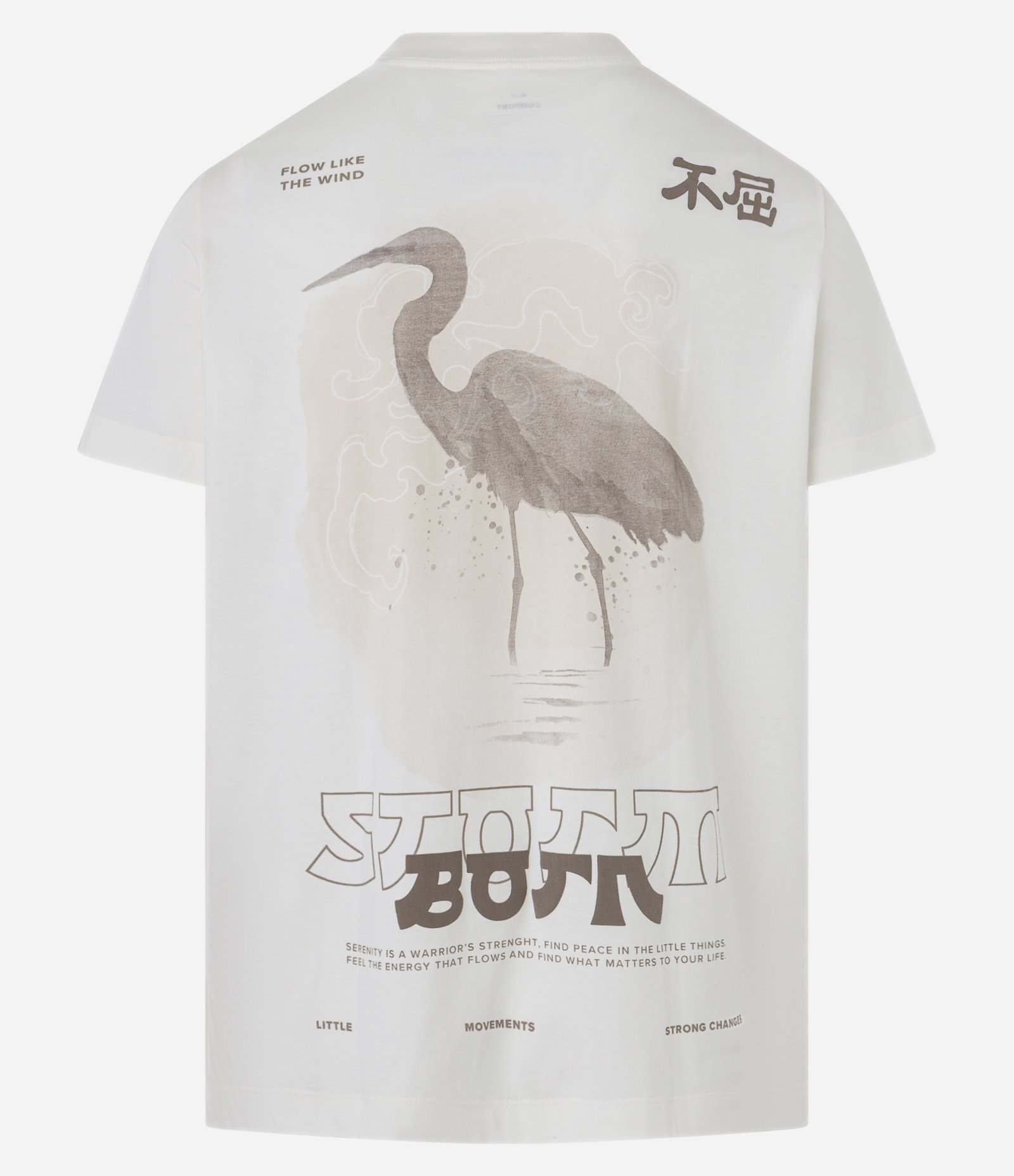 Camiseta Comfort em Algodão com Estampa Frente e Costas de Garça Branco 6