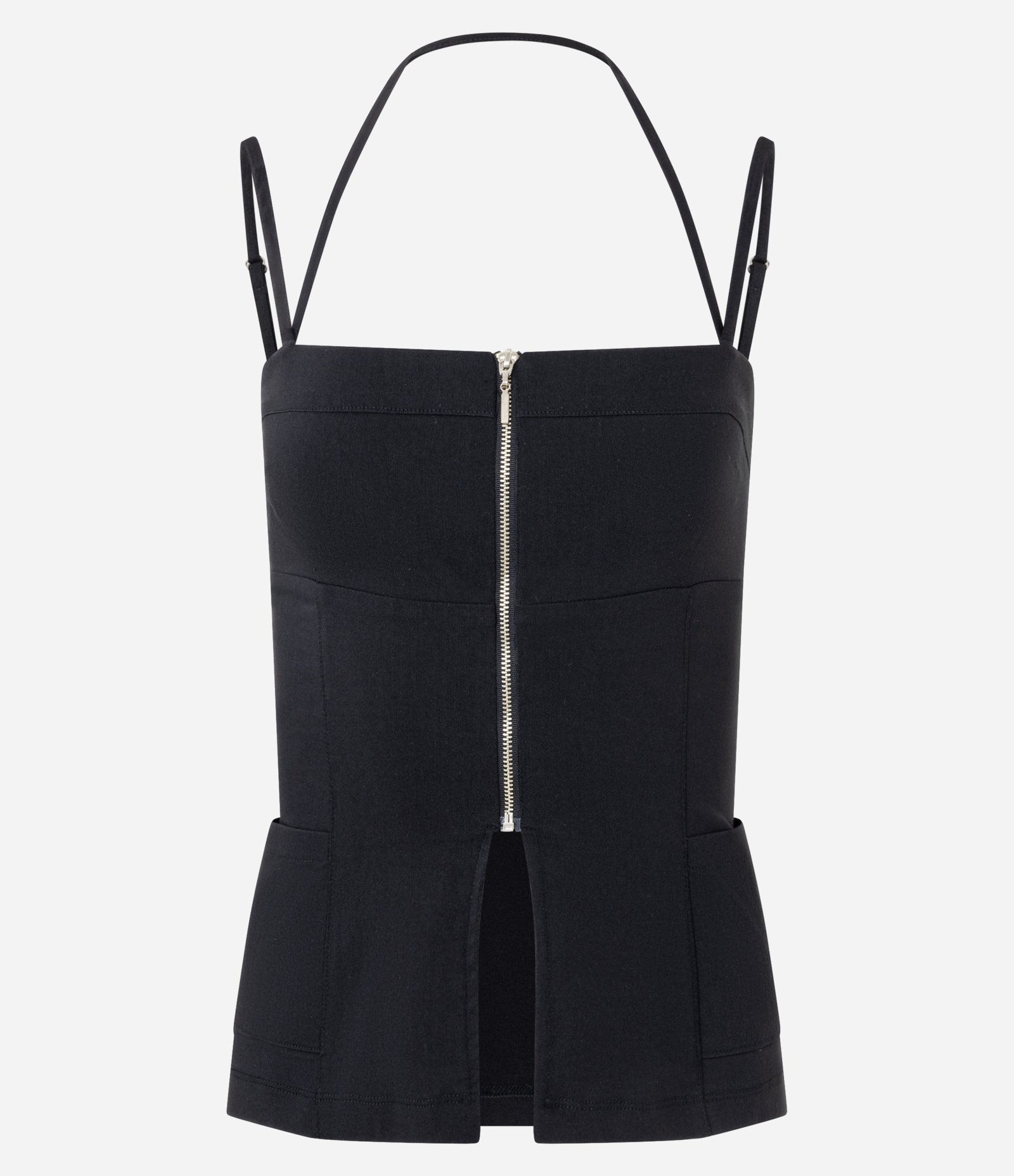 Blusa em Bengaline com Zíper Frontal e Alcinhas Preto 4