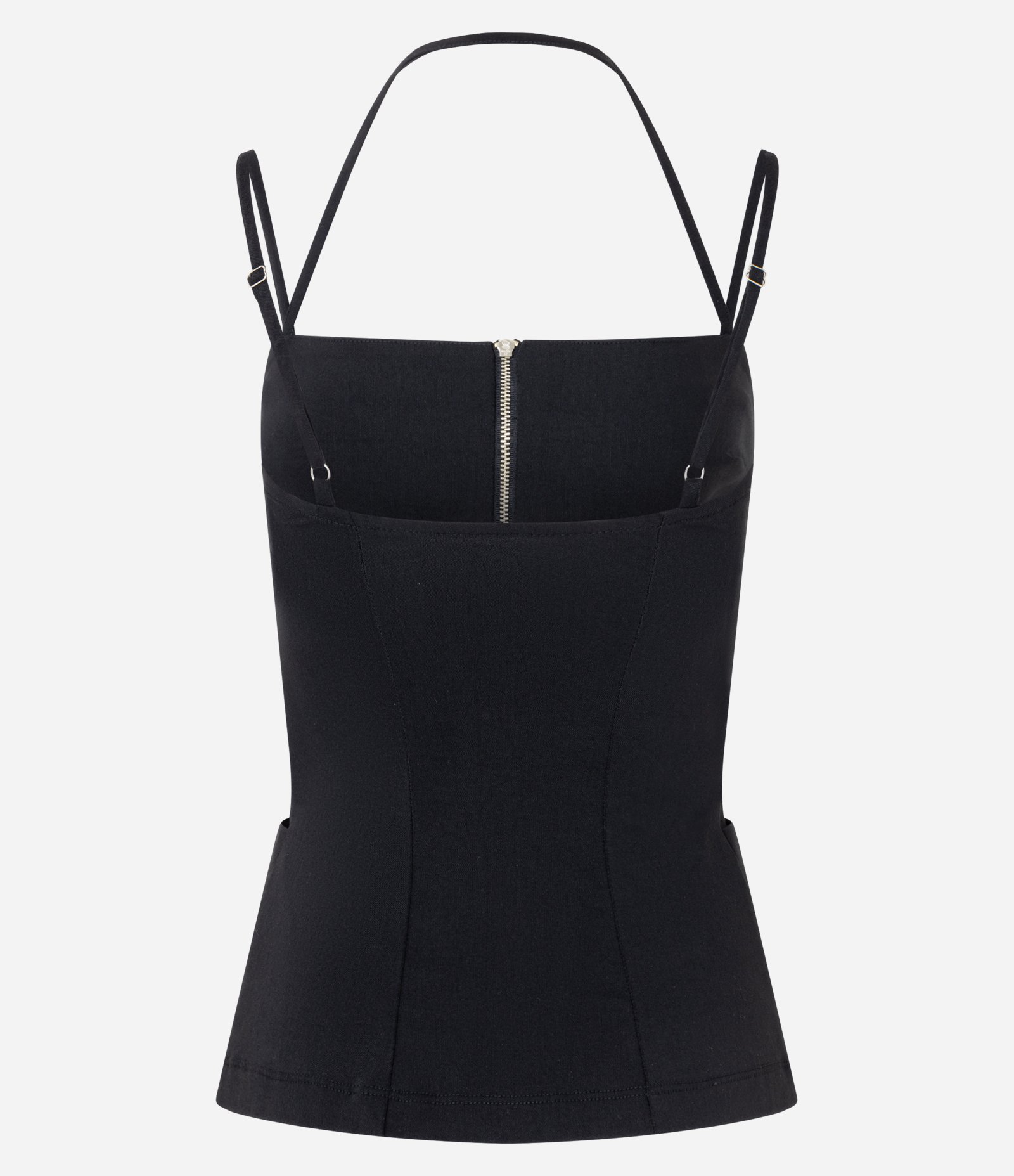 Blusa em Bengaline com Zíper Frontal e Alcinhas Preto 5