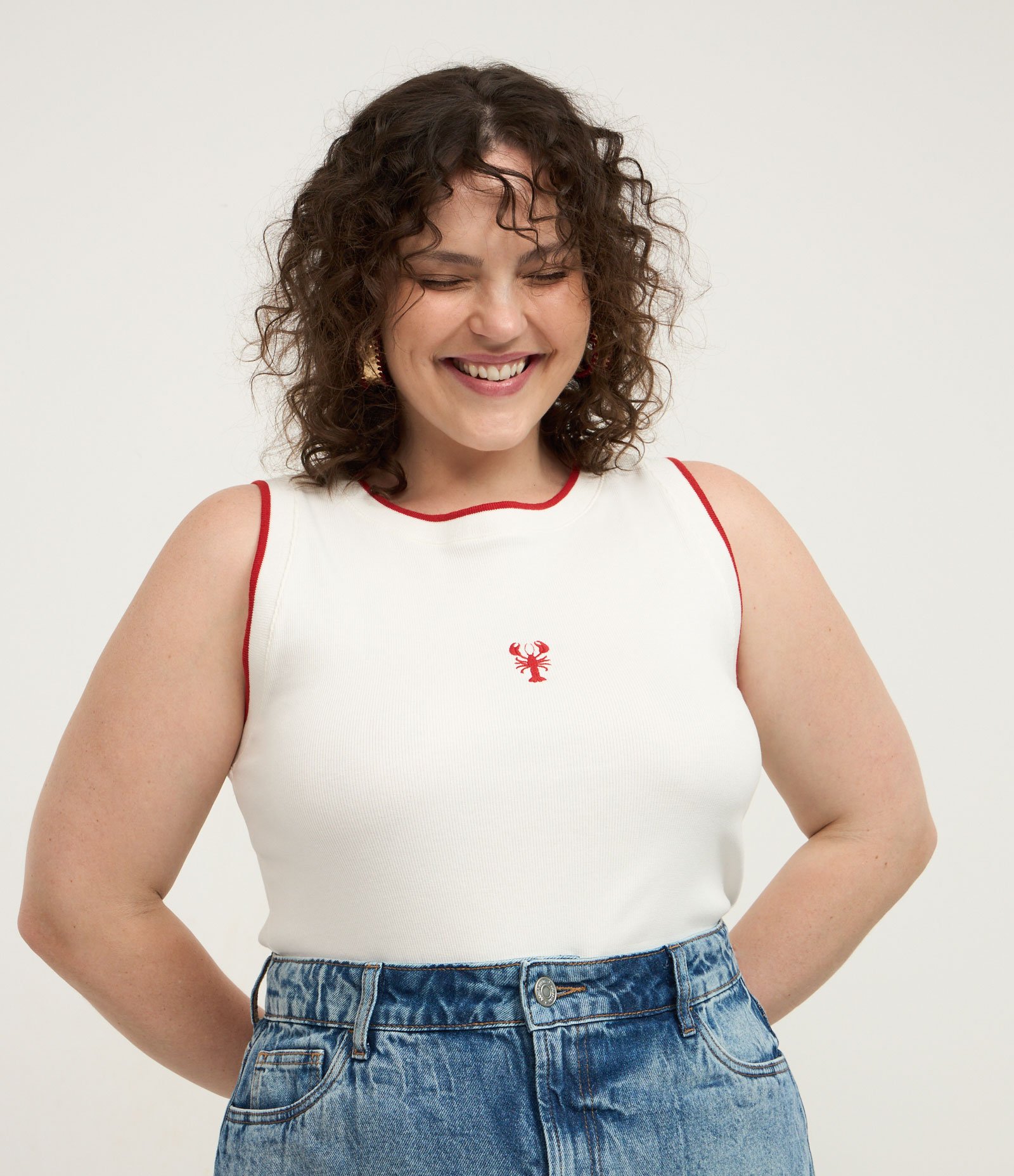 Blusa em Ribana com Bordado de Lagosta Curve & Plus Size Branco 1