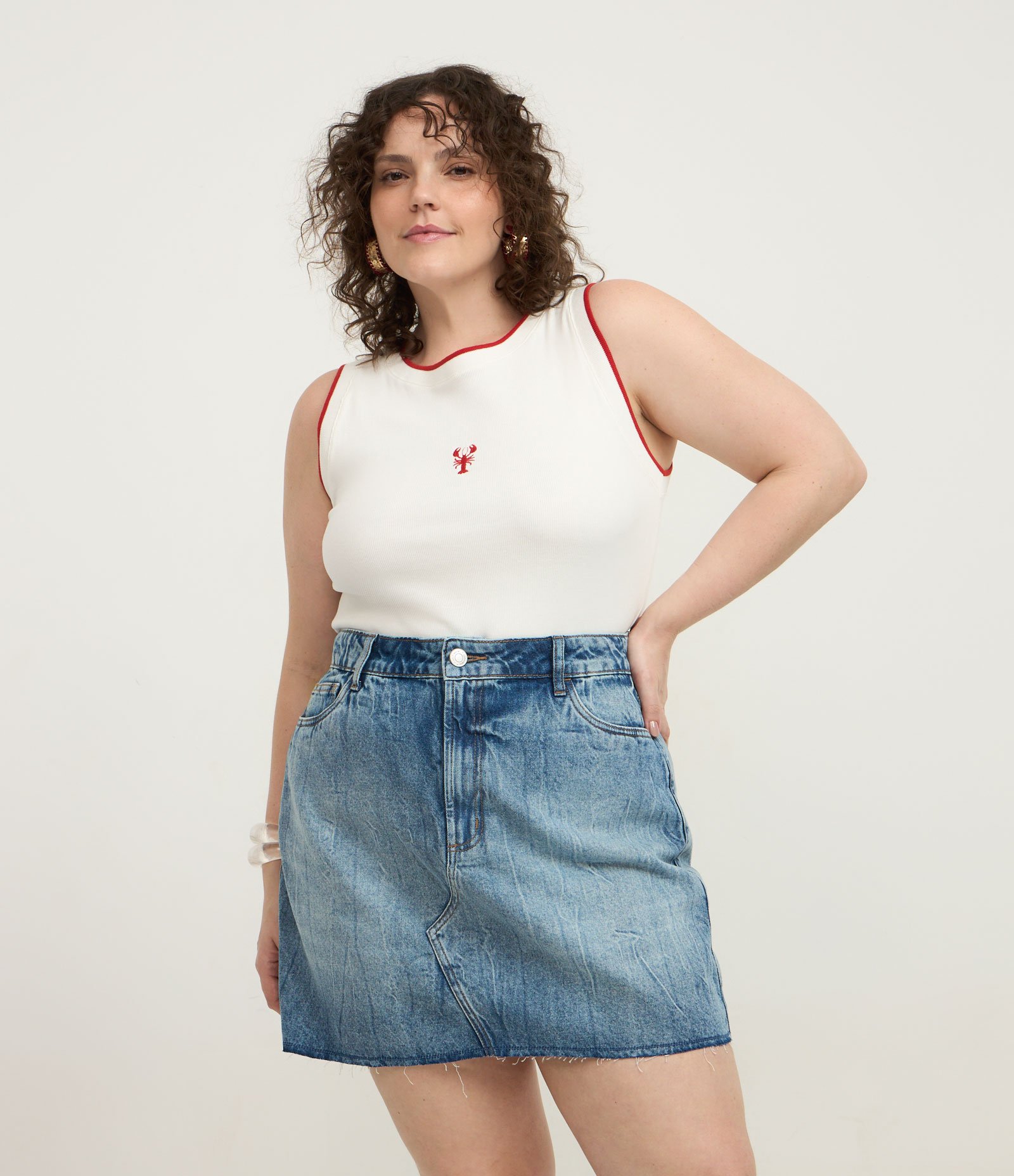 Blusa em Ribana com Bordado de Lagosta Curve & Plus Size Branco 2