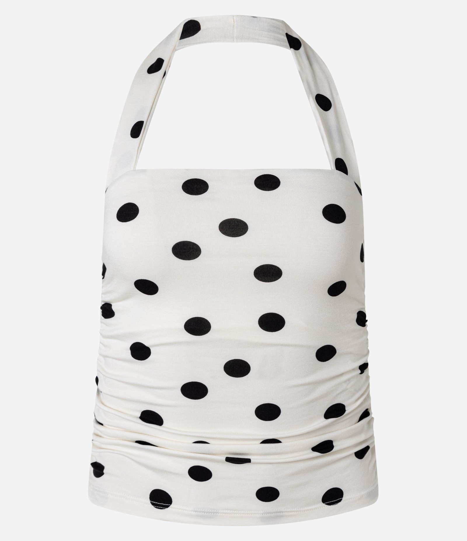 Blusa Frente Única com Detalhe Franzido e Estampa Poá Off White/Marrom 5