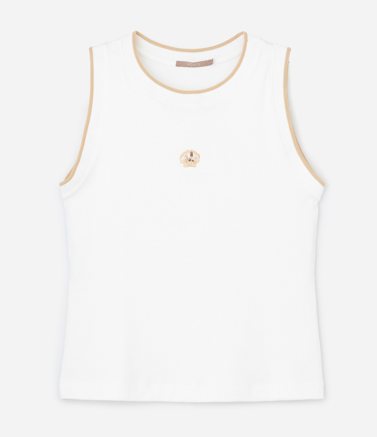 Blusa Regata em Ribana com Bordado de Concha Curve & Plus Size Snow White 1