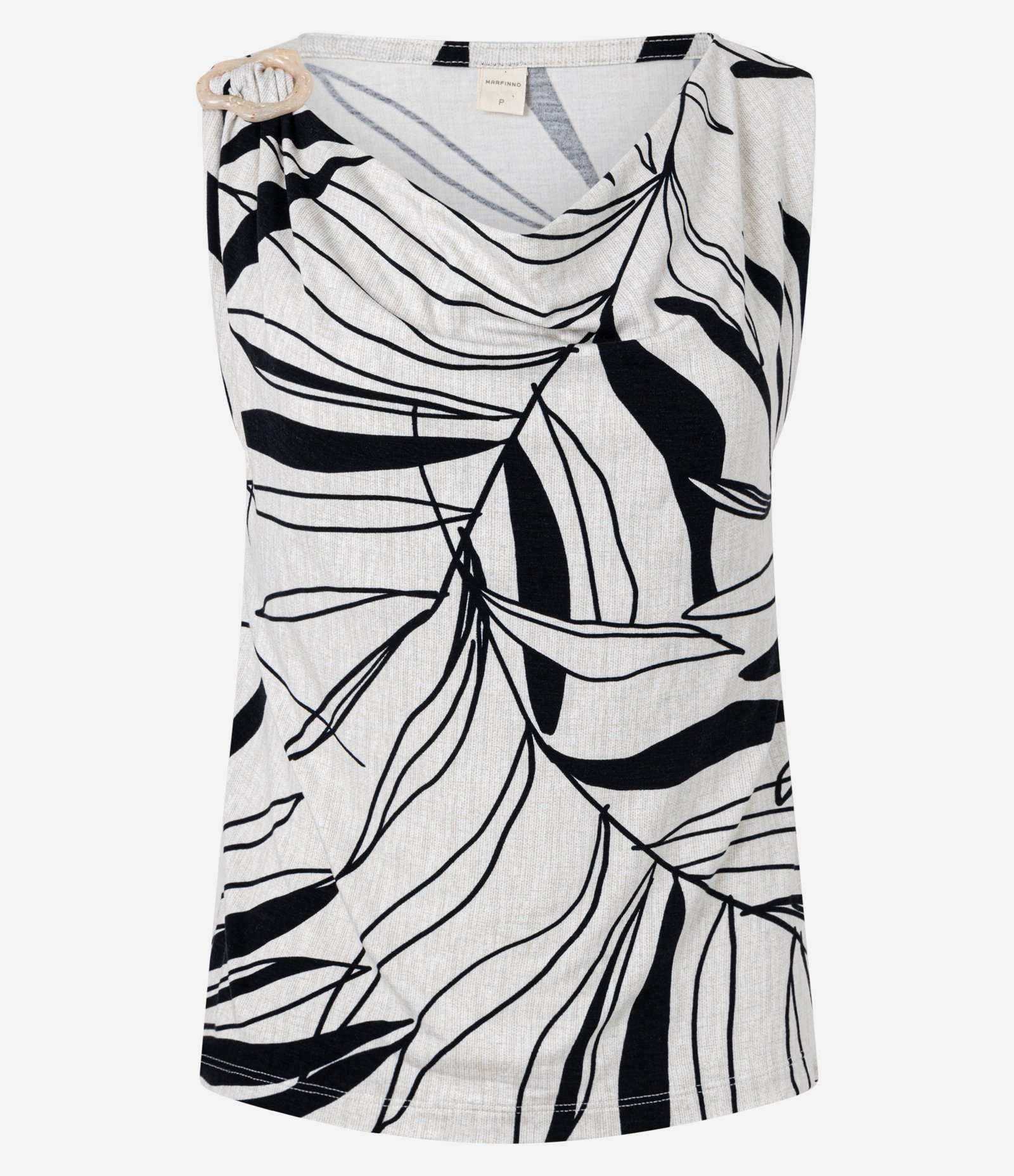 Blusa em Viscolycra com Decote Degagê e Estampa Folhagem Bege/Preto 5