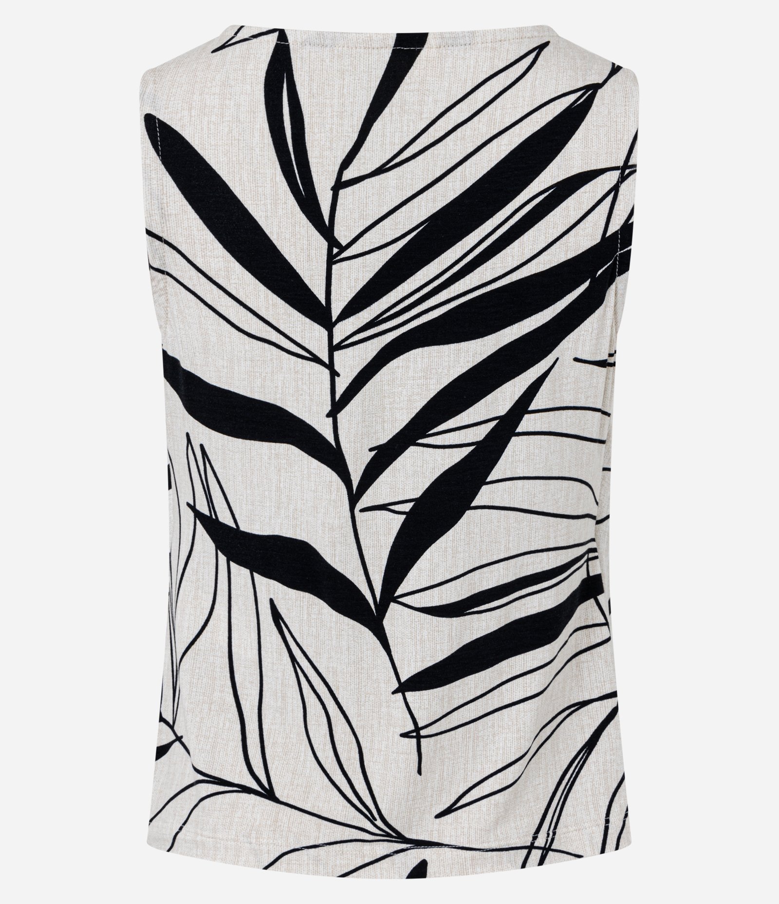 Blusa em Viscolycra com Decote Degagê e Estampa Folhagem Bege/Preto 7
