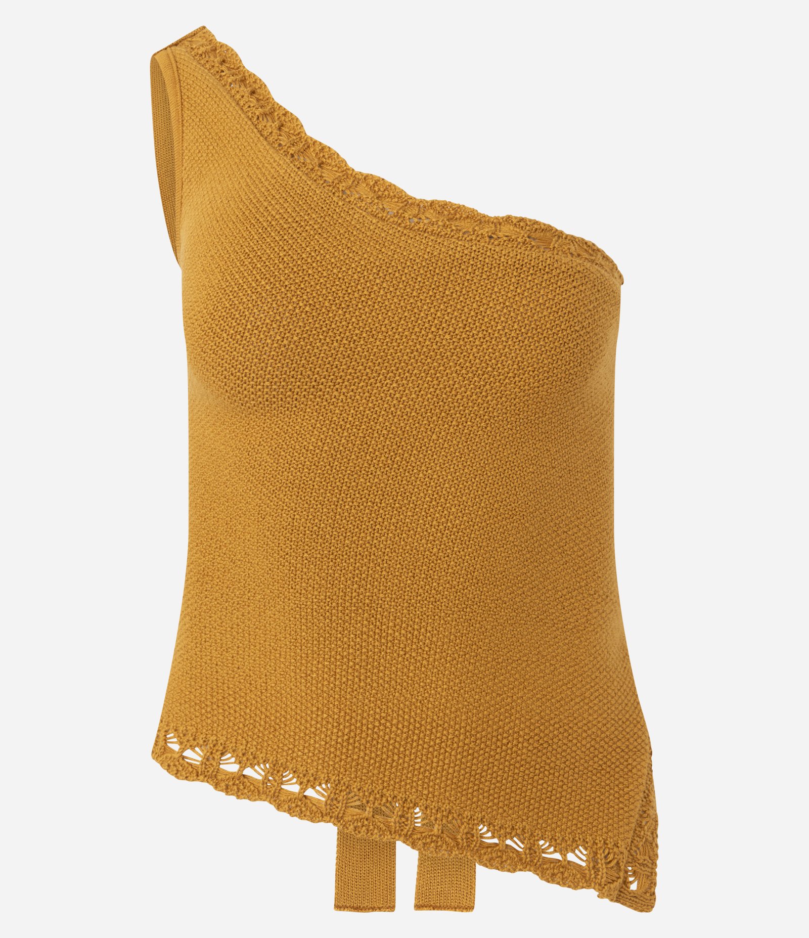 Blusa Ombro Só em Tricô com e Renda de Efeito Crochê Amarelo 9