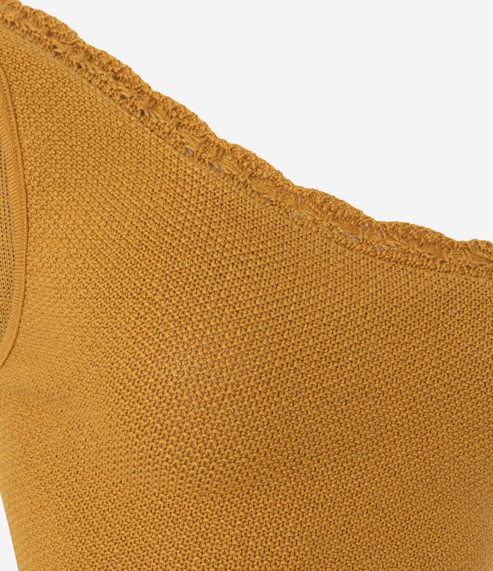 Blusa Ombro Só em Tricô com e Renda de Efeito Crochê Amarelo 10