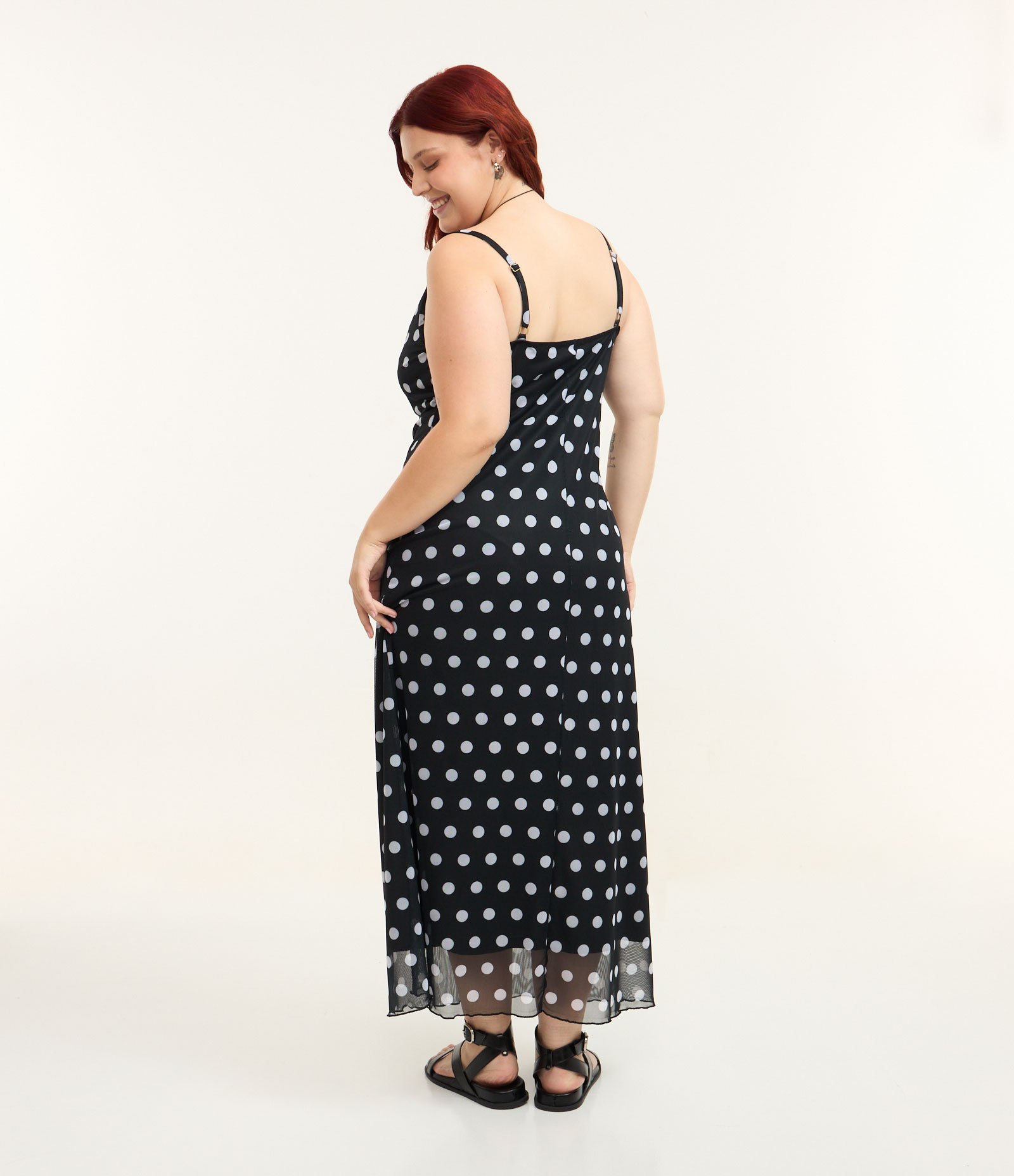 Vestido Alcinha em Tule com Estampa Poá Curve & Plus Size Preto 4