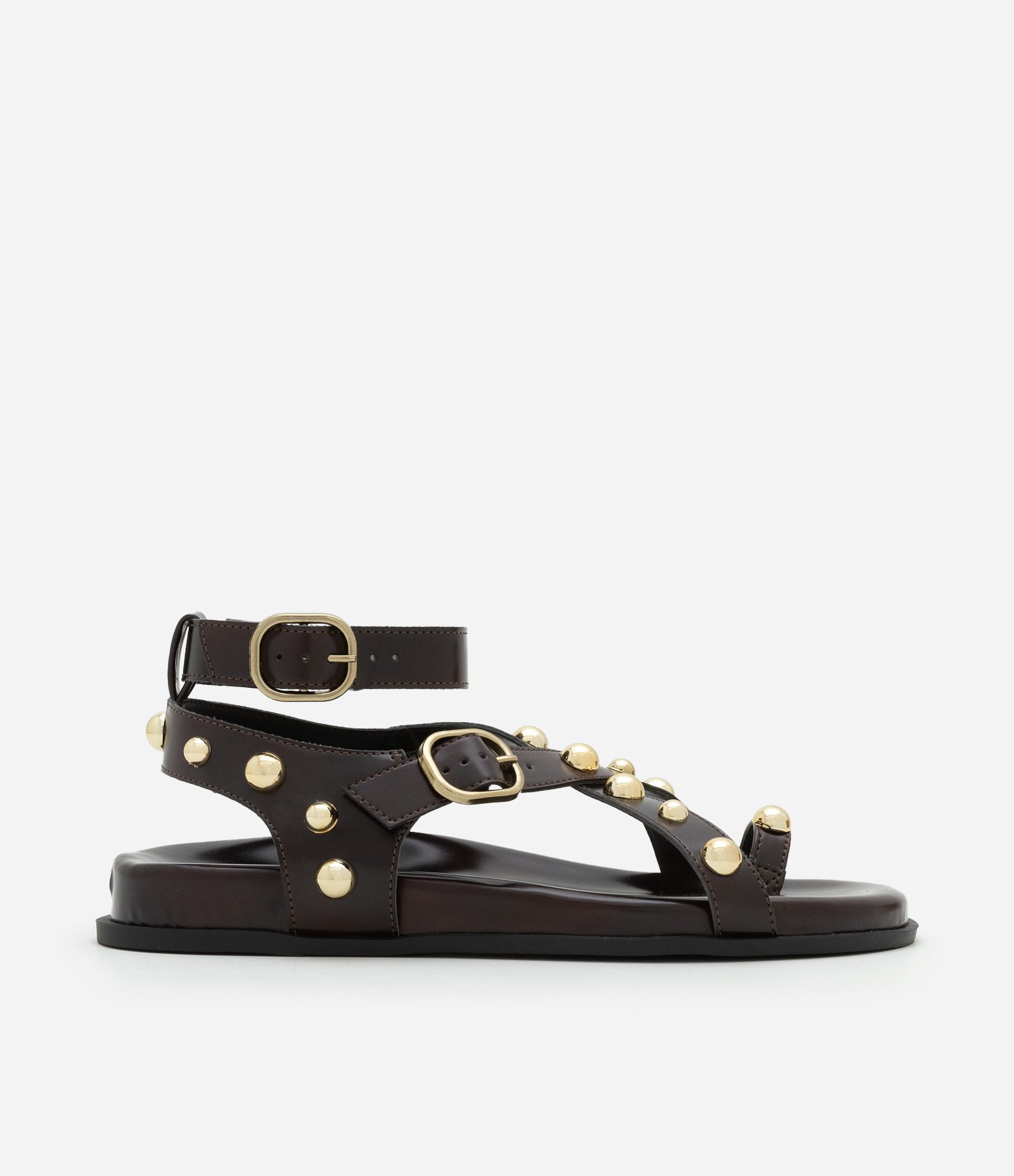 Sandália Rasteira Sport Sandal com Esferas e Fivelas Contrastantes Vinho 1