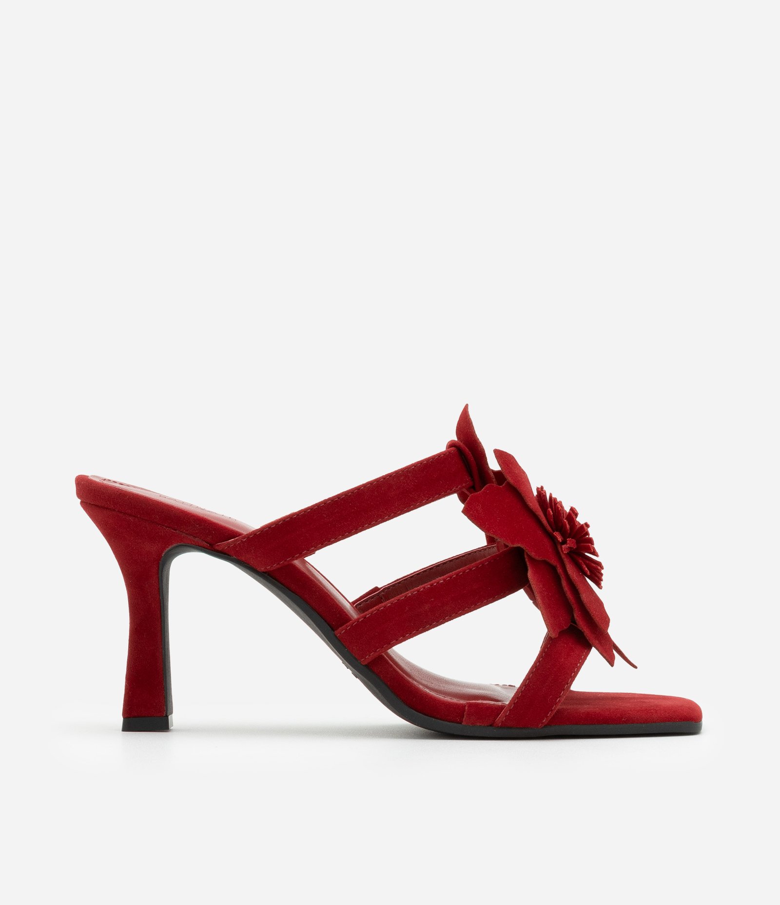 Sandália de PU com Efeito Camurça e Flor Aplicada Vermelho 1